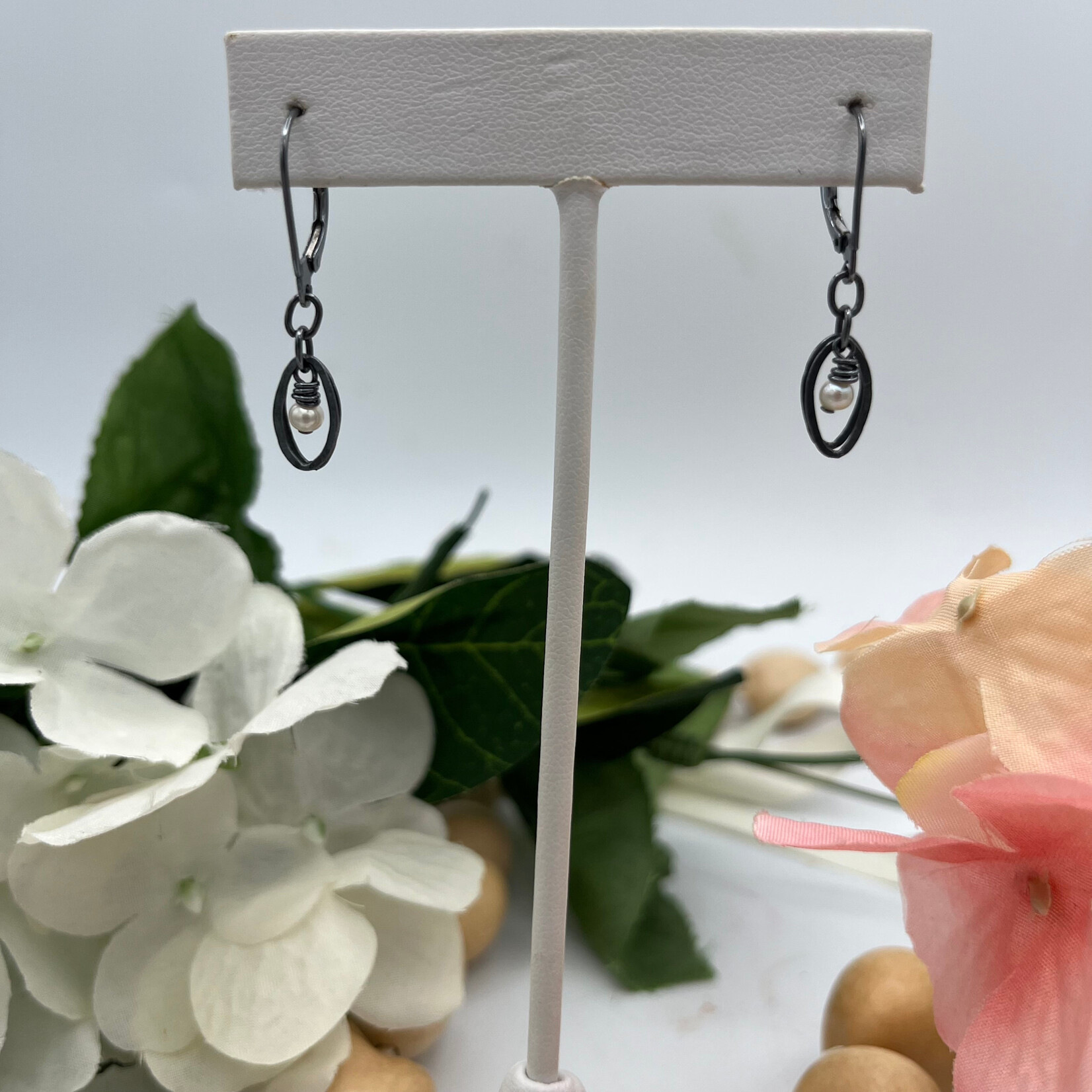Kione’s Prism Jewelry FW White Pearl + Oxidized SS Earrings
