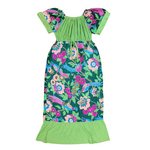 Piazza Art Vintage Empire Waist Dress - Peacocks & Floral on Green - Medium