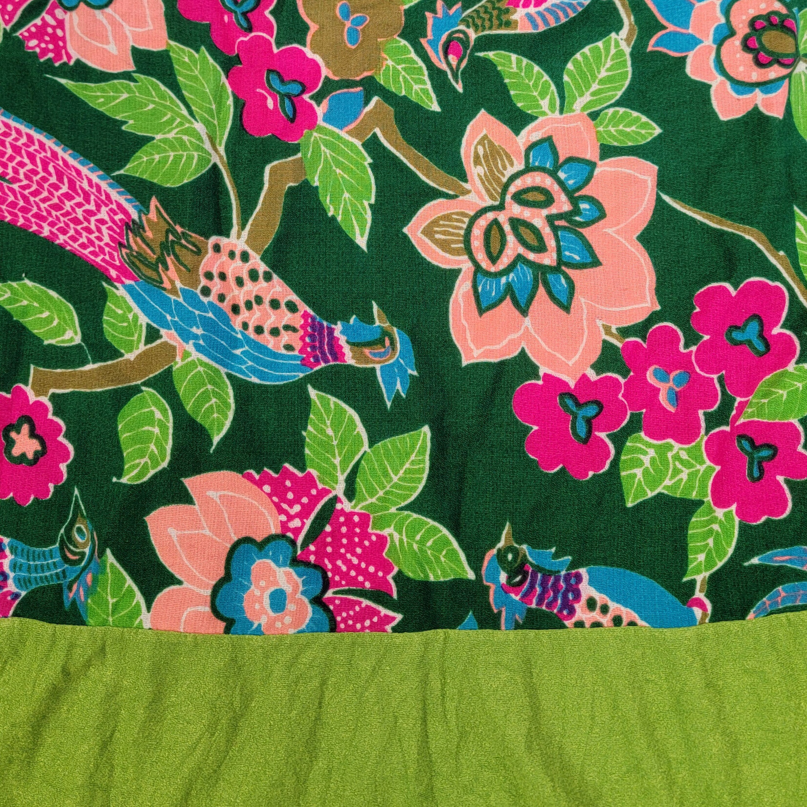 Piazza Art Vintage Empire Waist Dress - Peacocks & Floral on Green - Medium