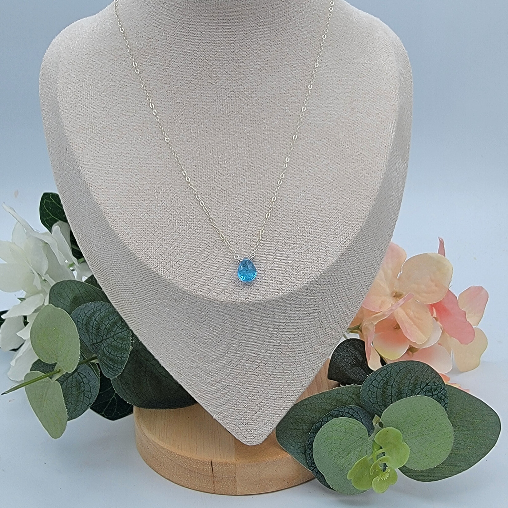 Kione’s Prism Jewelry Swiss Blue Topaz Solitare + SS Necklace