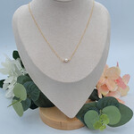 Kione’s Prism Jewelry Solitare FW White Pearl 5mm + 14kt Yellow GF Necklace