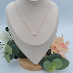 Kione’s Prism Jewelry Solitare FW White Pearl 5mm + 14kt Rose GF Necklace