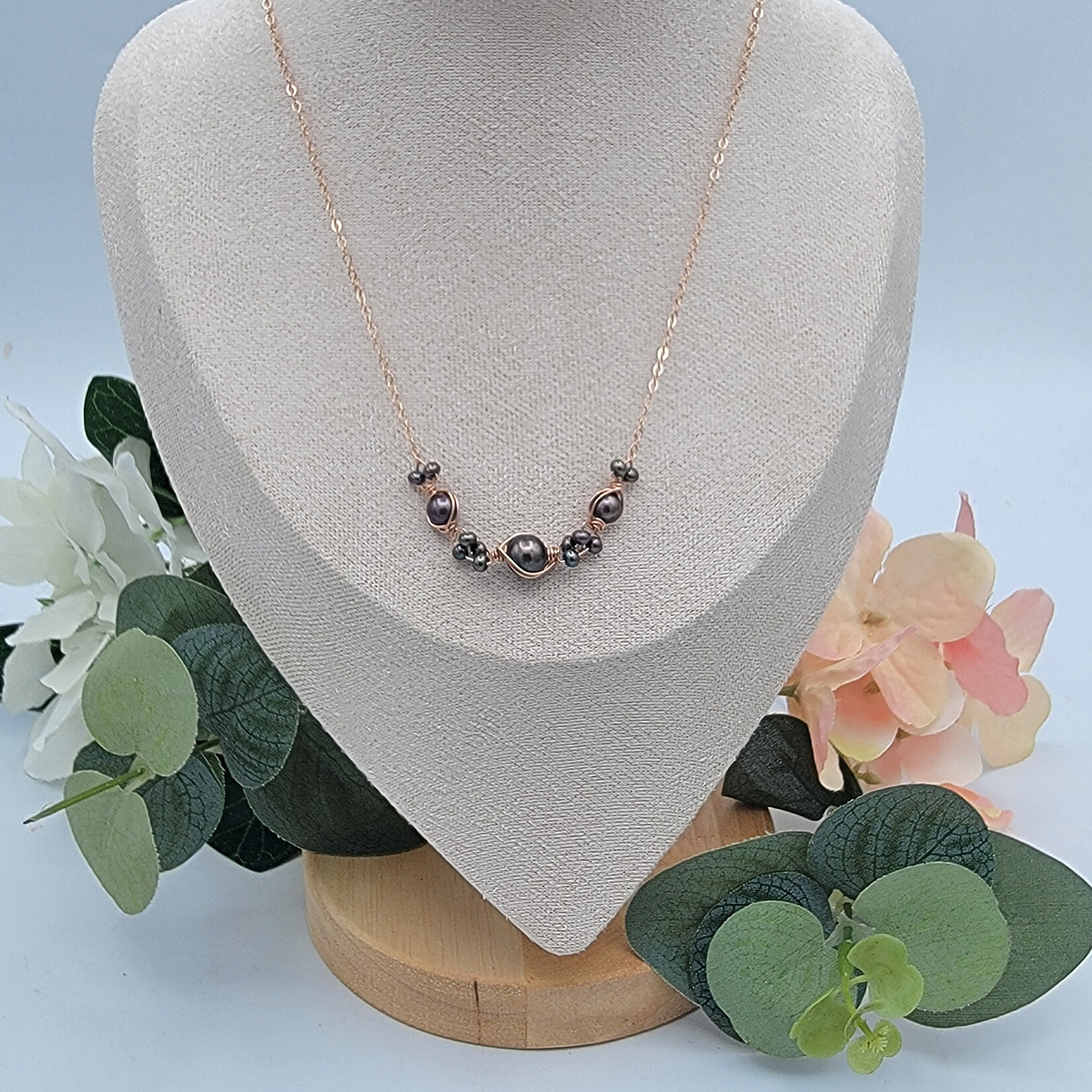 Kione’s Prism Jewelry Black FW Pearl + 14kt Rose GF Necklace