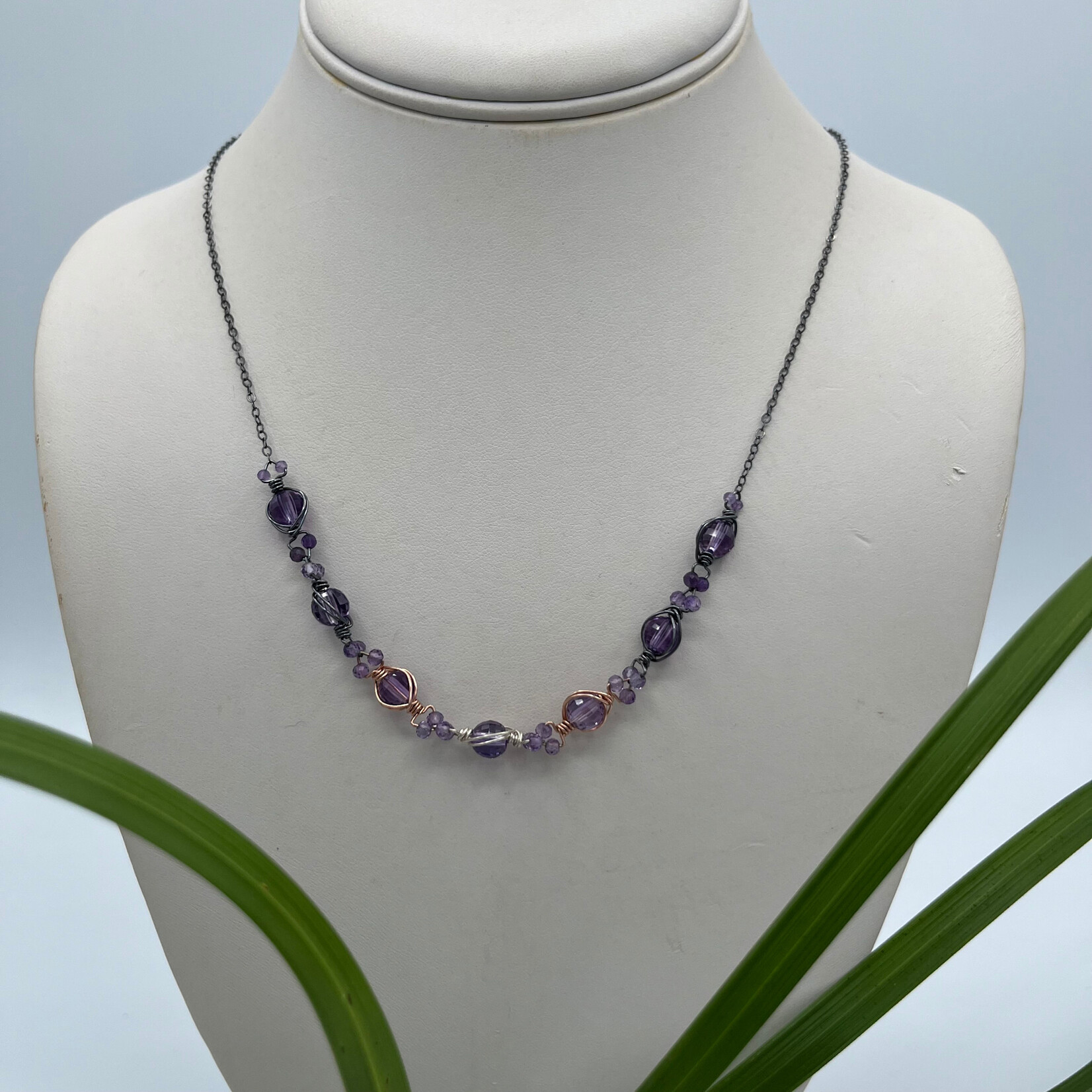 Kione’s Prism Jewelry Amethyst + Oxidized Sterling Silver +Rose GF + Sterling Silver Necklace