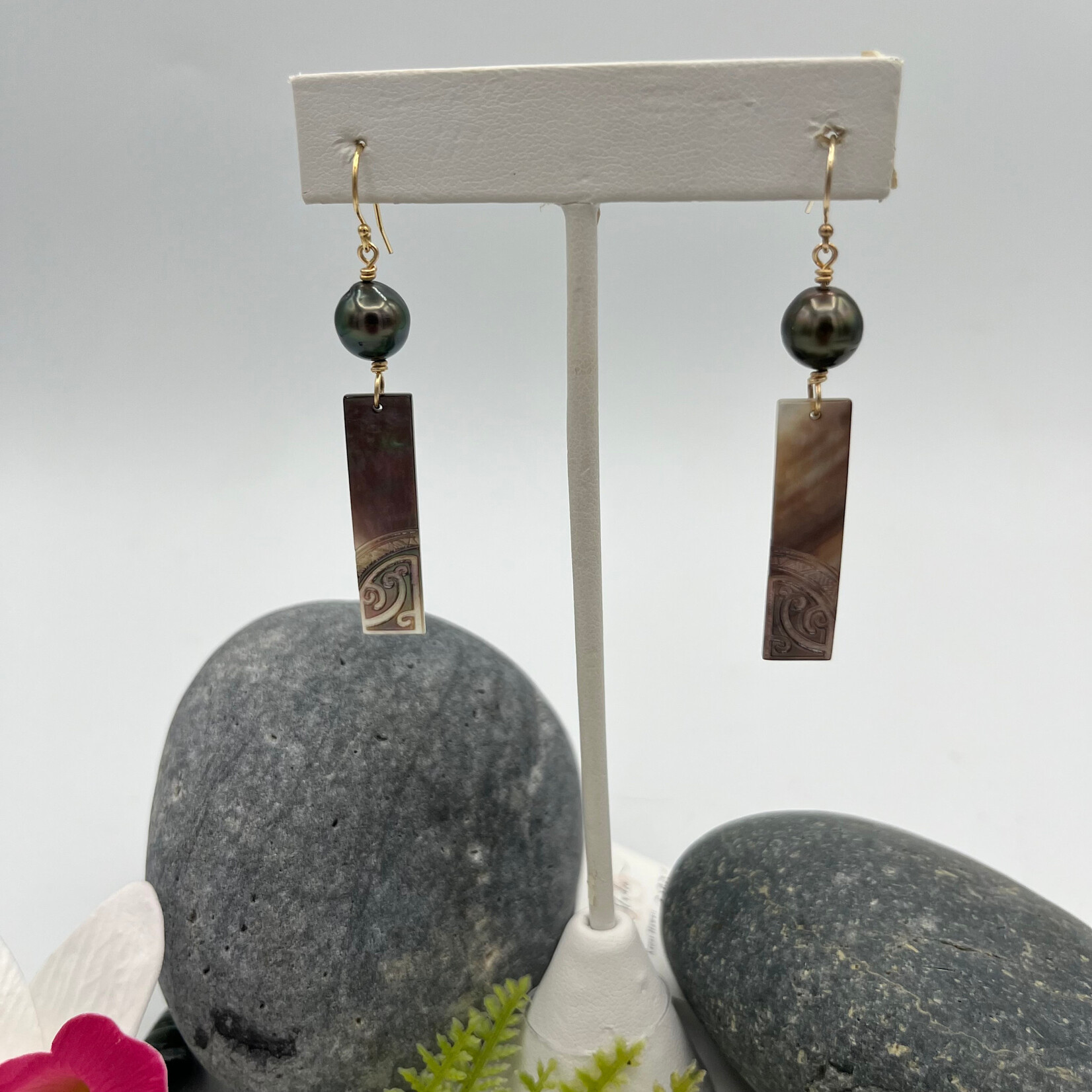 GKS - Grace K Studio Mother of Pearl Bars +Tahitian Pearl GF Earrings