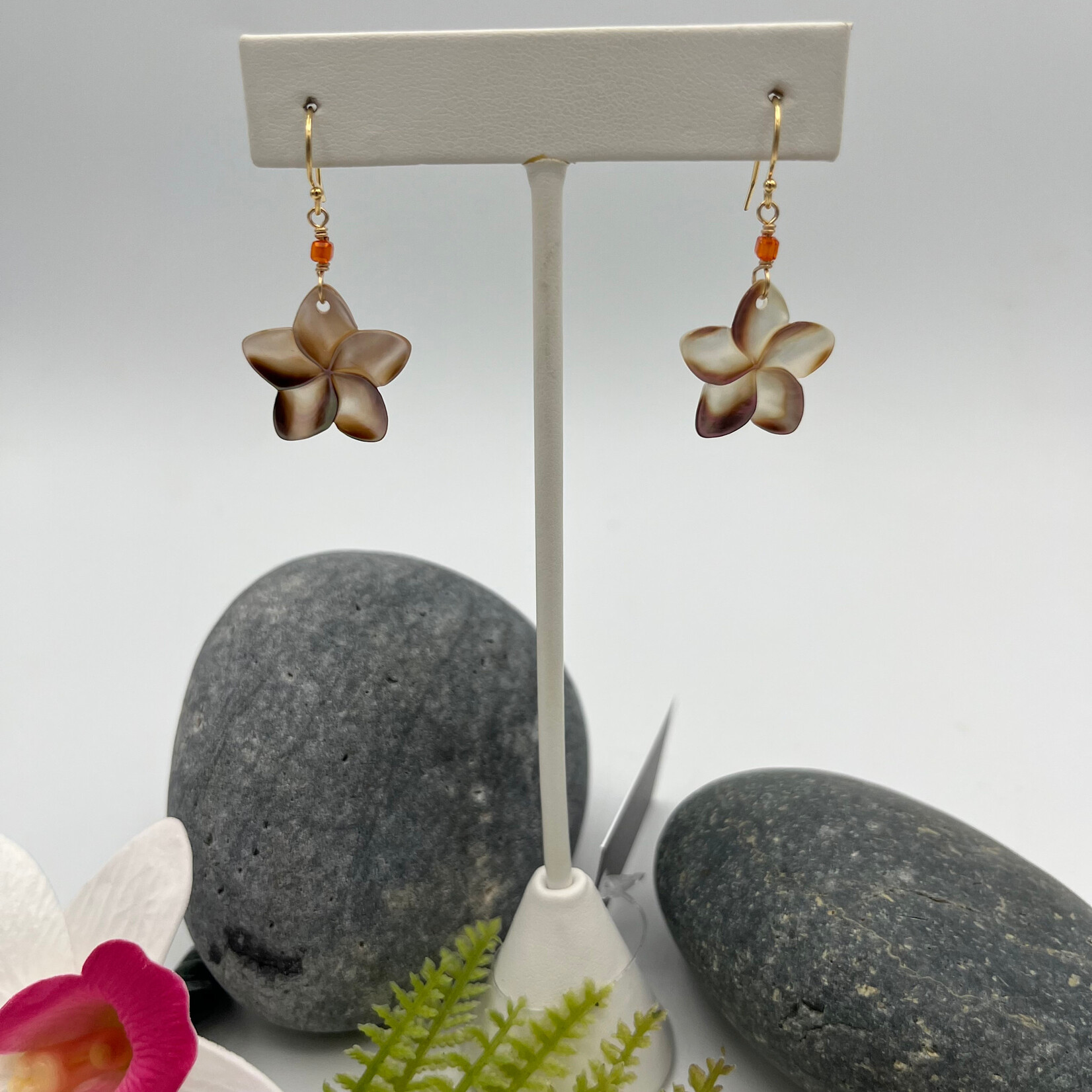 GKS - Grace K Studio MOP Plumeria + Orange Zircon GF Earrings