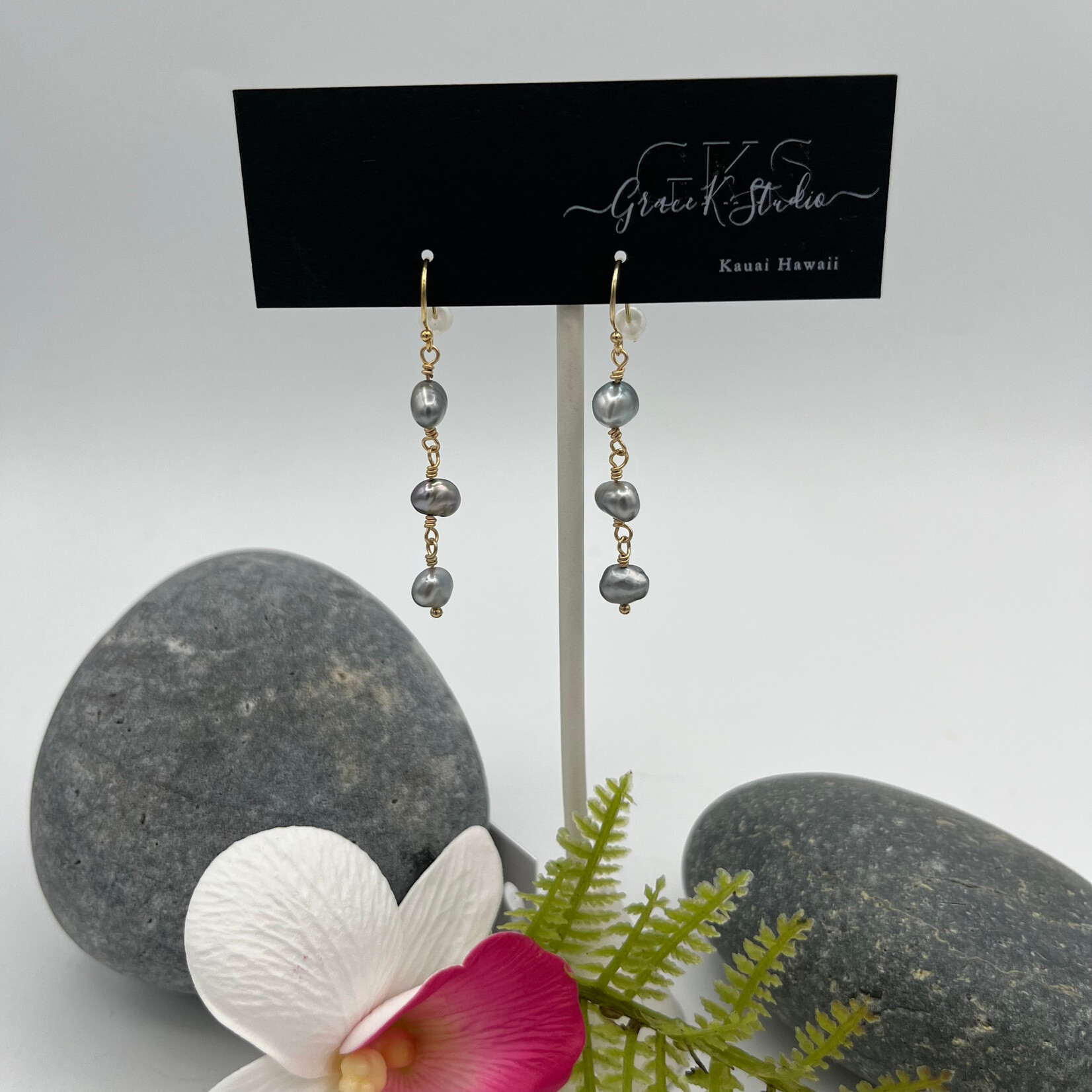 GKS - Grace K Studio Triple Tahitian Keshi Pearl GF Earrings