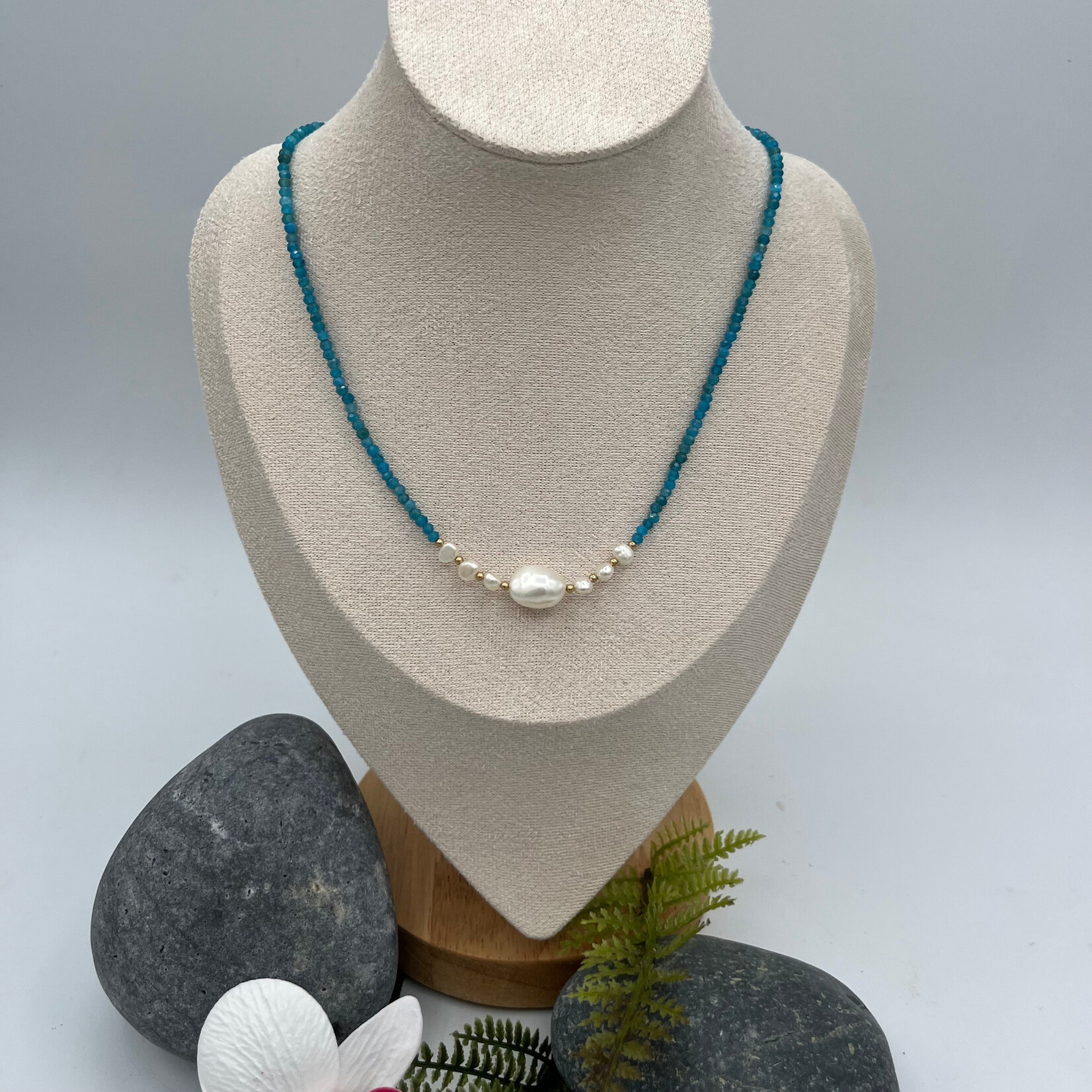 GKS - Grace K Studio FW Pearl + Blue Apatite 16" + 2" Ext GF Necklace