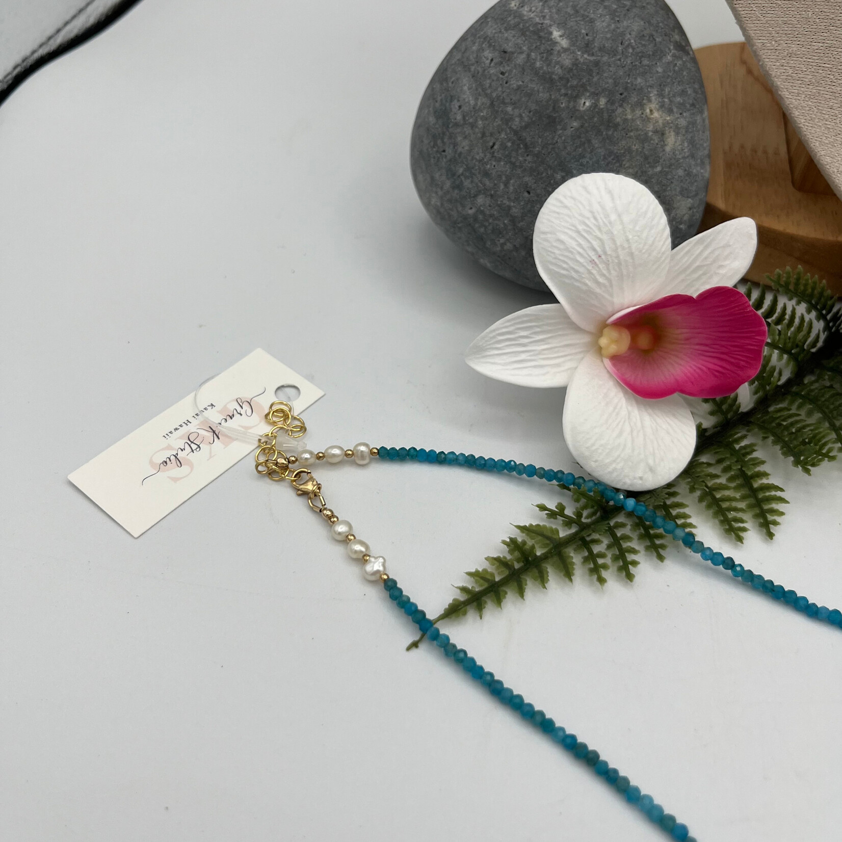 GKS - Grace K Studio FW Pearl + Blue Apatite 16" + 2" Ext GF Necklace