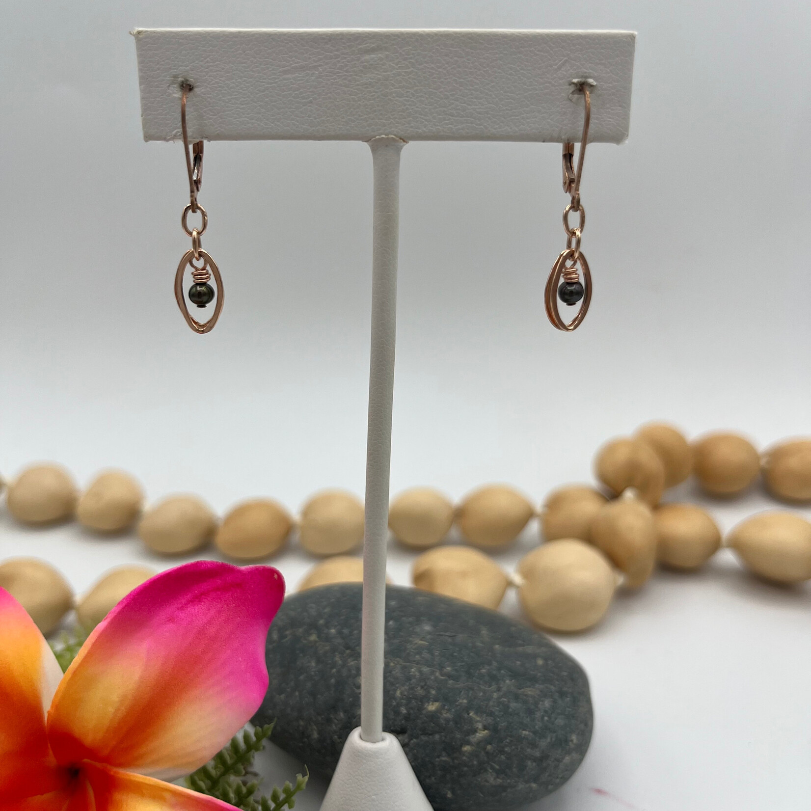Kione’s Prism Jewelry Black FW Pearl + 14kt Rose GF Earrings