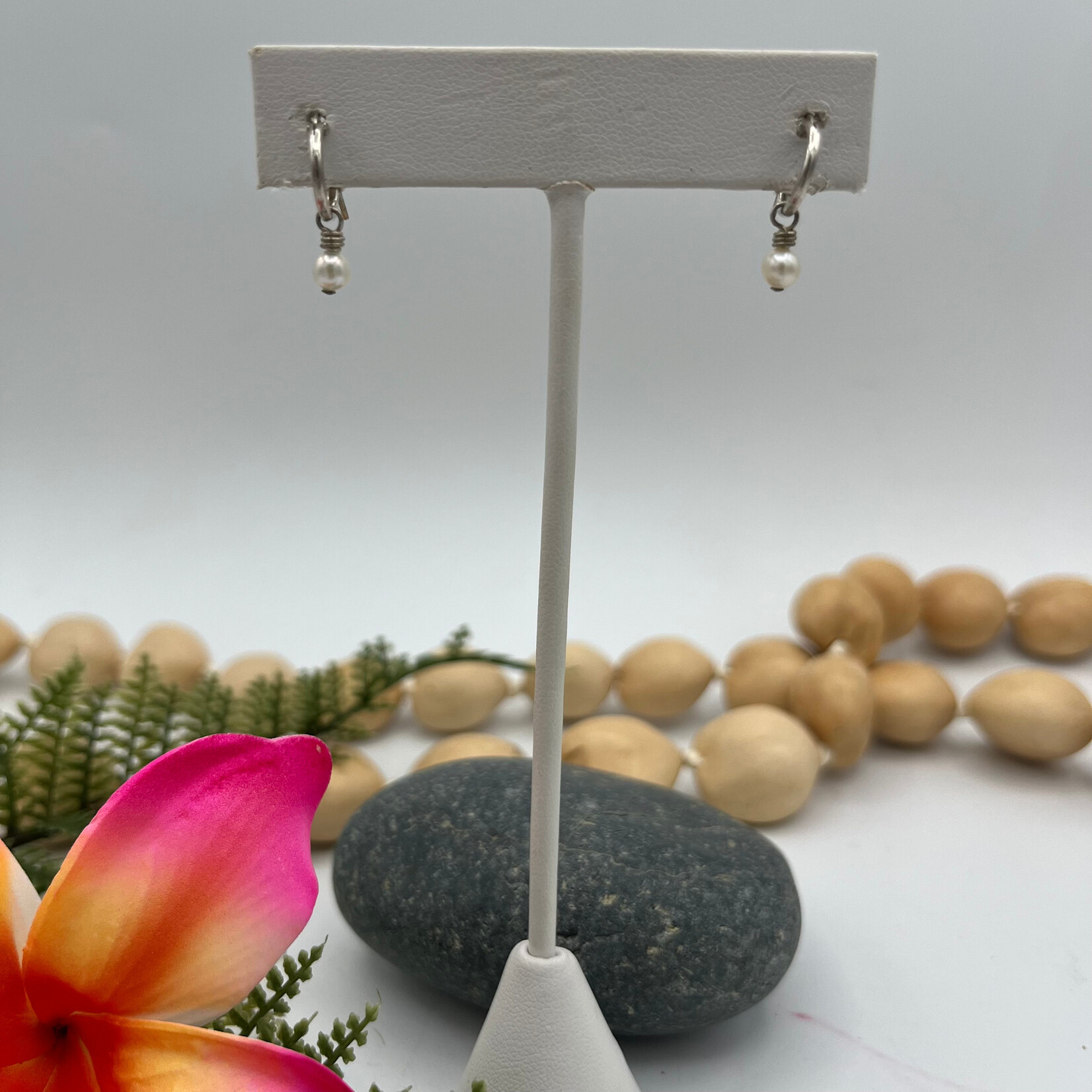 Kione’s Prism Jewelry FW White Pearl + SS Small Hoop Earrings