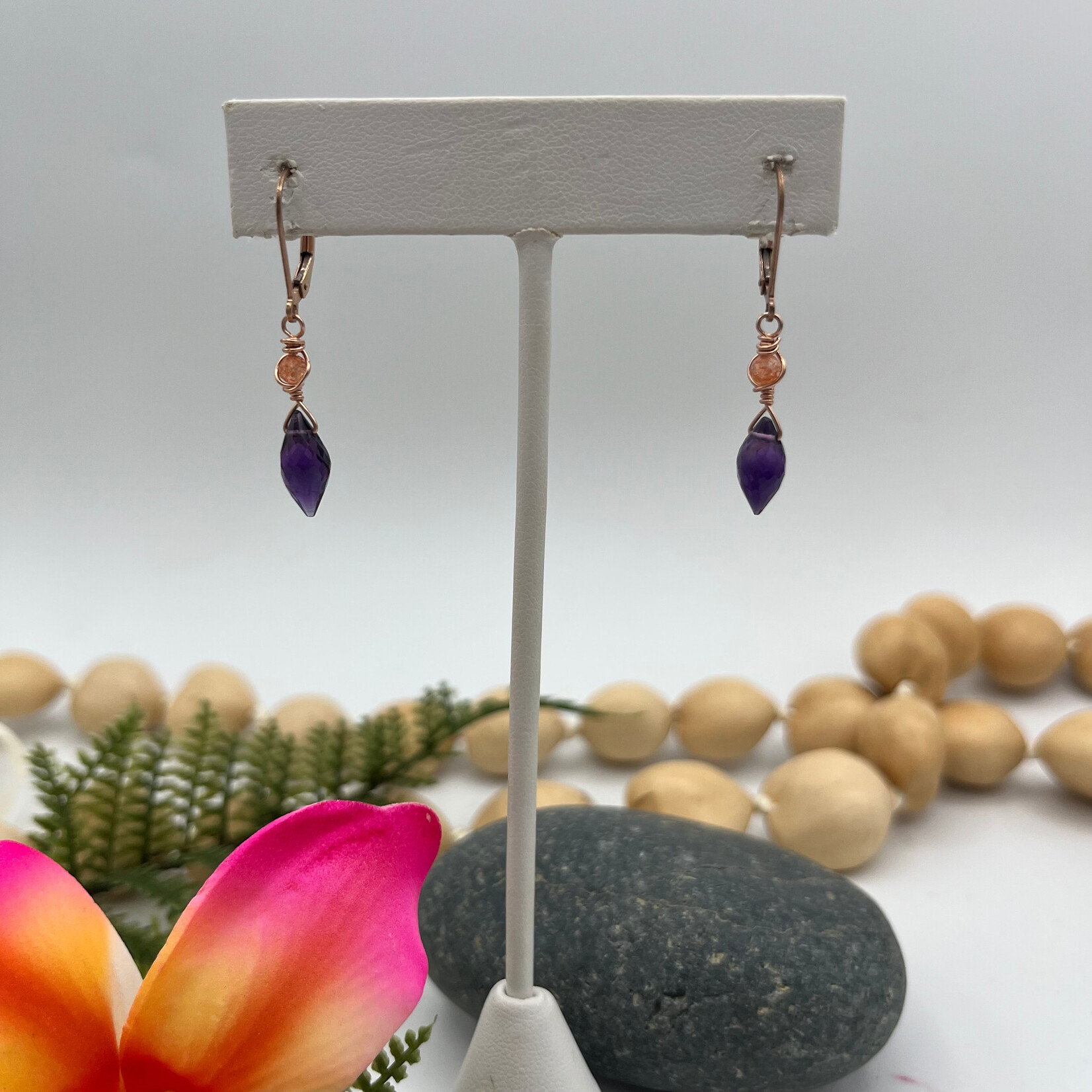 Kione’s Prism Jewelry Amethyst + Sunstone + 14kt Rose GF Earrings