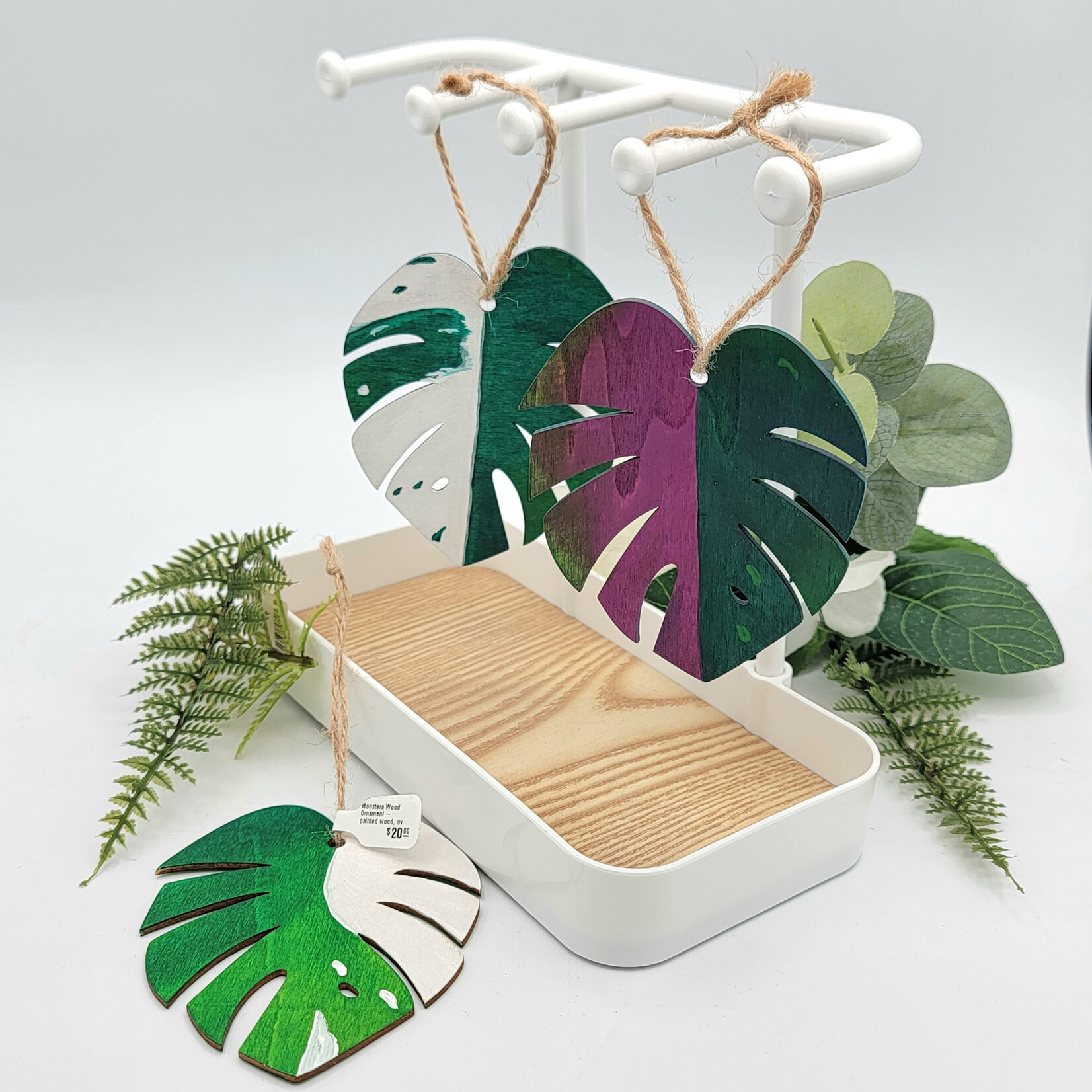 Piazza Art Monstera Wood Ornament - painted wood, uv seal, 3.5-4"