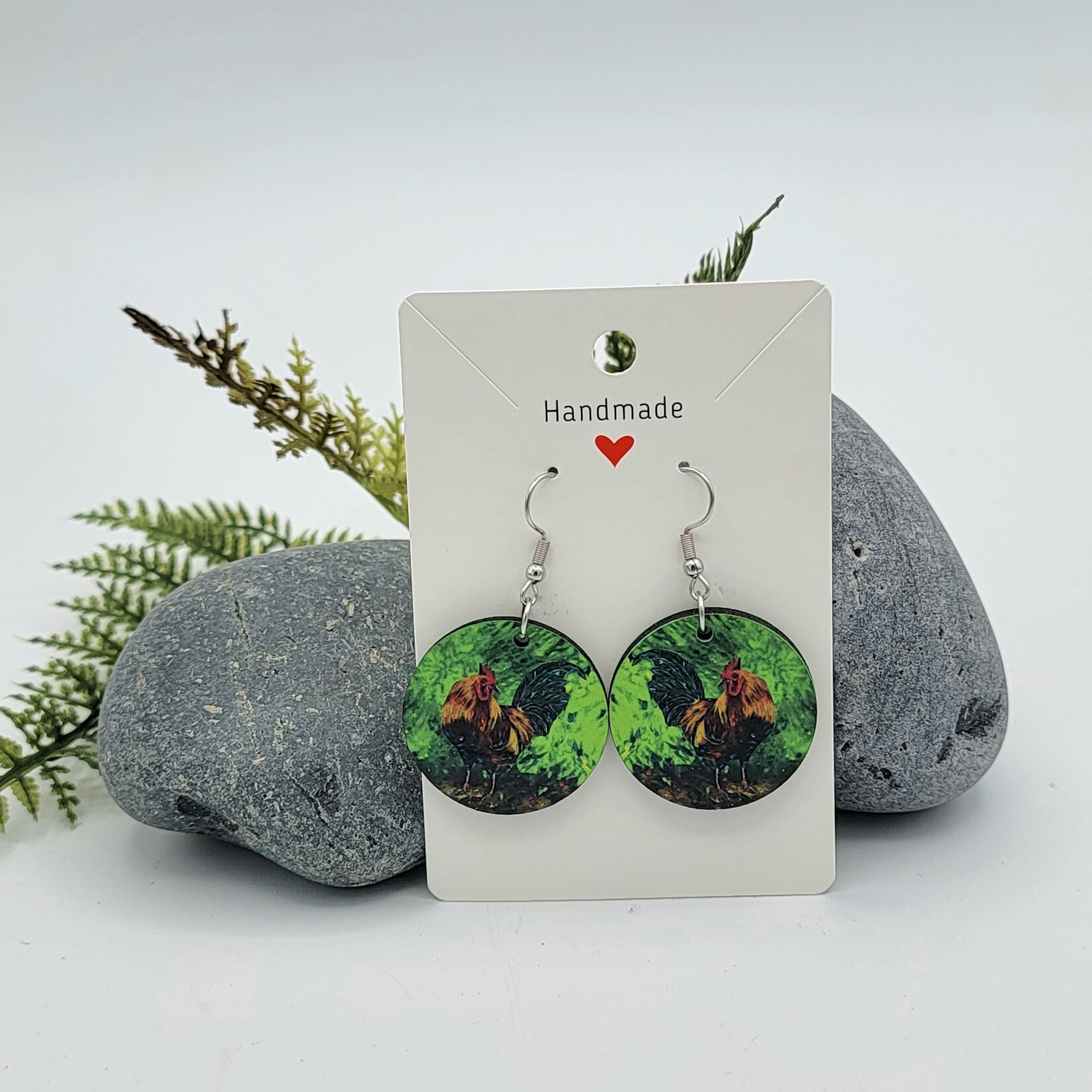 Piazza Art Kaua’i Rooster Piazza Art Stainless Steel Circle Earrings
