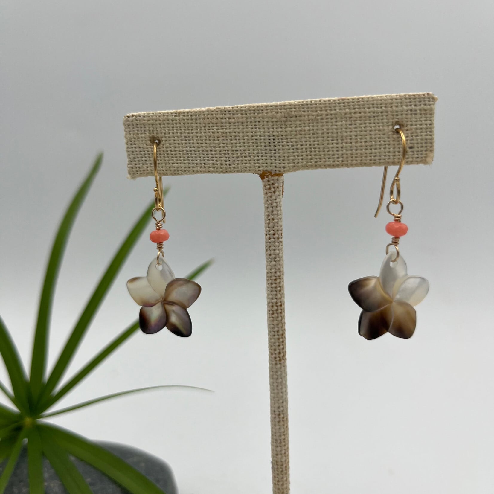 GKS - Grace K Studio MOP Plumeria + Coral Bead GF Earrings