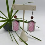 GKS - Grace K Studio Palaka Pink Hexagon + Sandalwood Bead Rhodium Plated Earrings