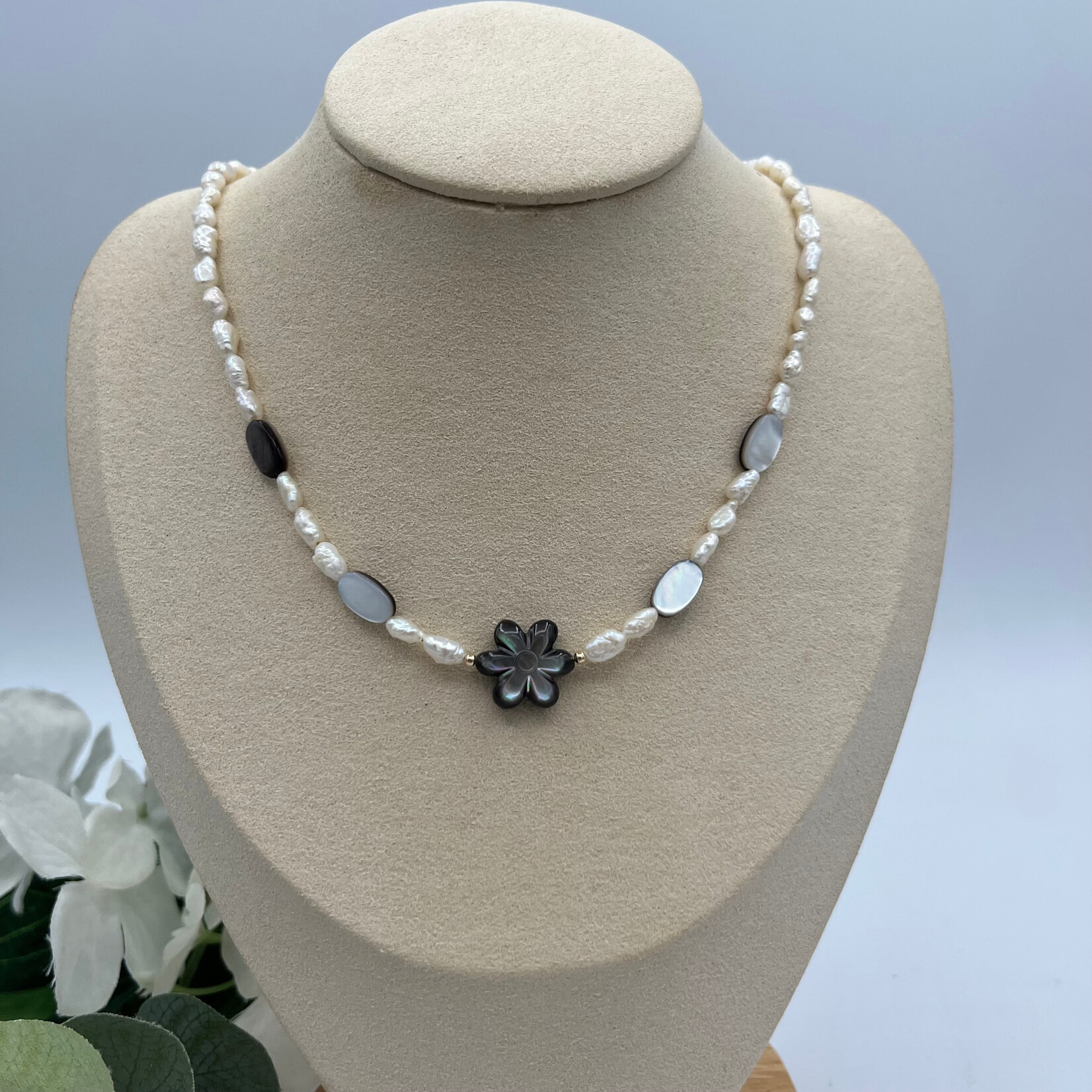 GKS - Grace K Studio MOP Plumeria + Rice Pearls GF 17" Necklace