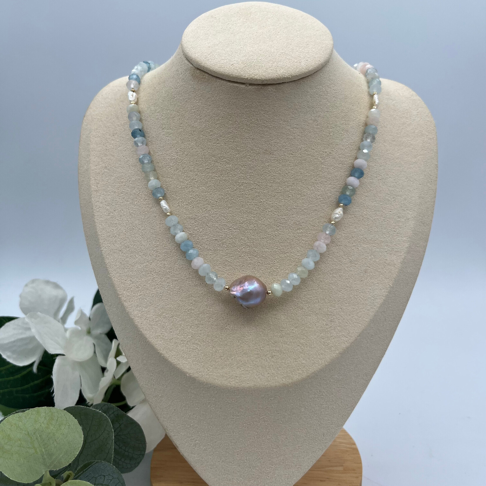 GKS - Grace K Studio FW Baroque Pearl +Morganite + Rice Pearls GF 17" Necklace