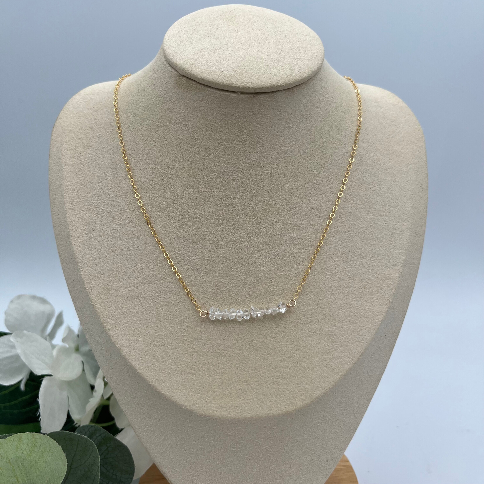 GKS - Grace K Studio Herkimer Diamond Bar GF 16"+2" ext. Necklace