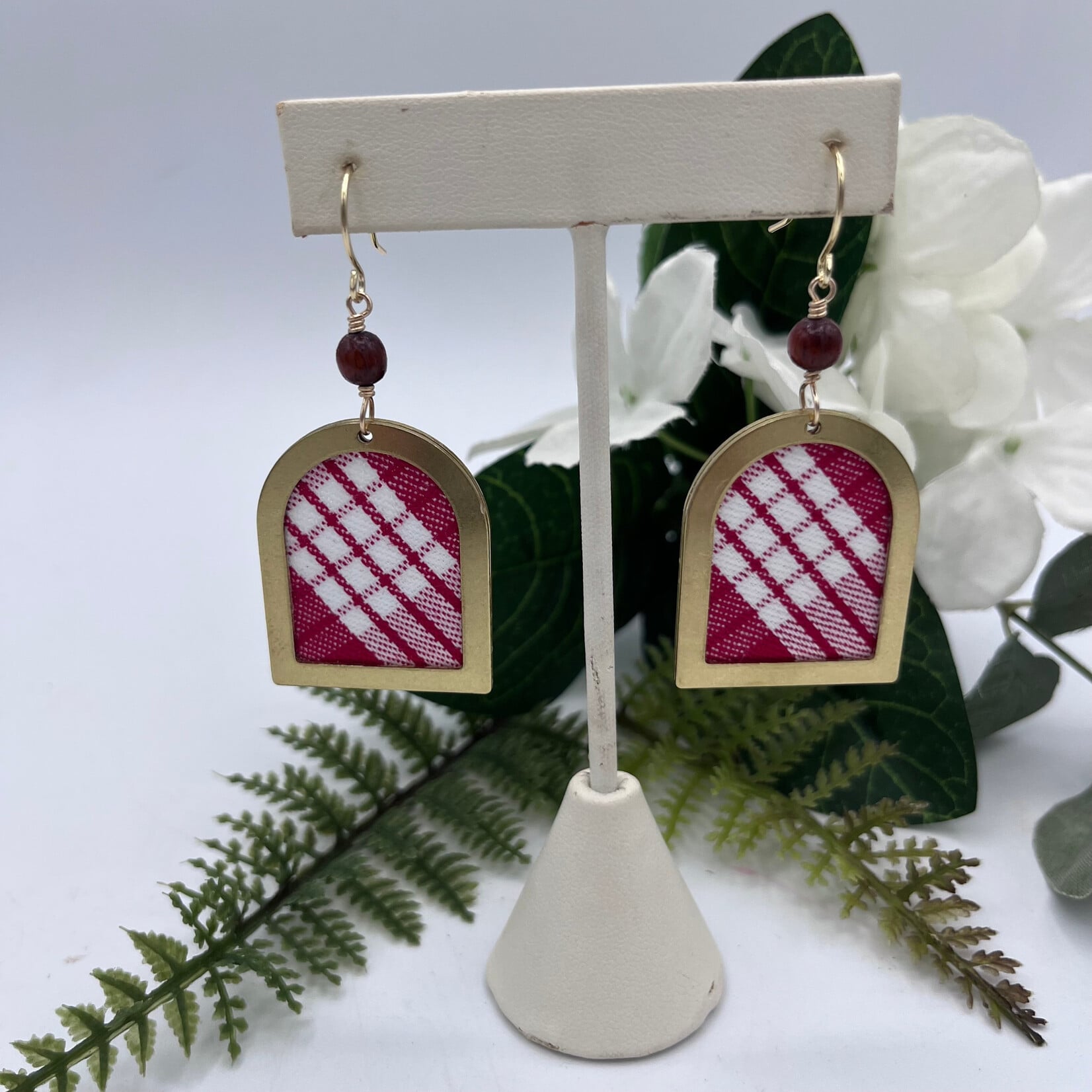 GKS - Grace K Studio Red Palaka + Coated Brass Arch + Koa Bead + GP Ear Wire Earrings