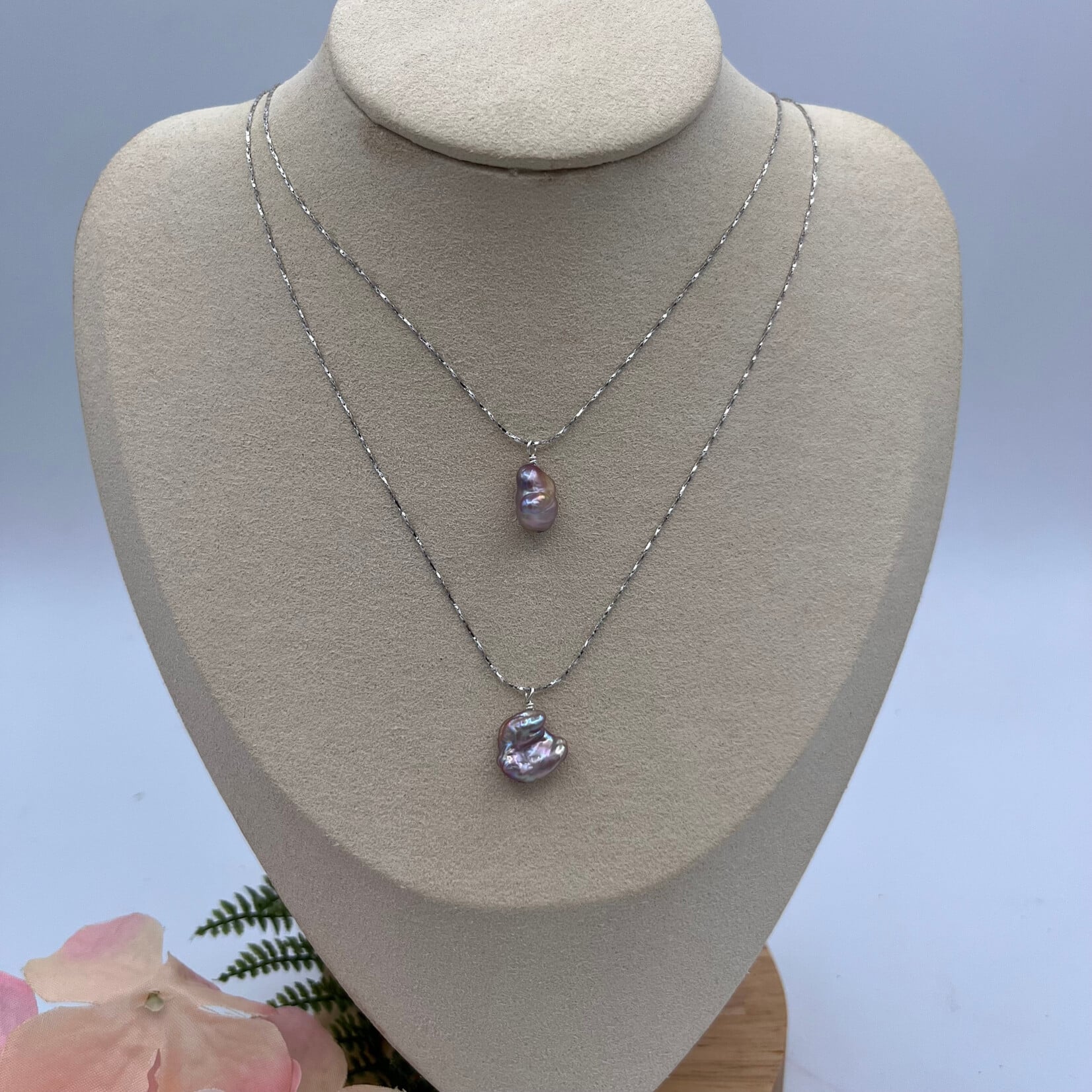 GKS - Grace K Studio Natural Color Keshi FW Pearl  SS Singapore Chain Necklace