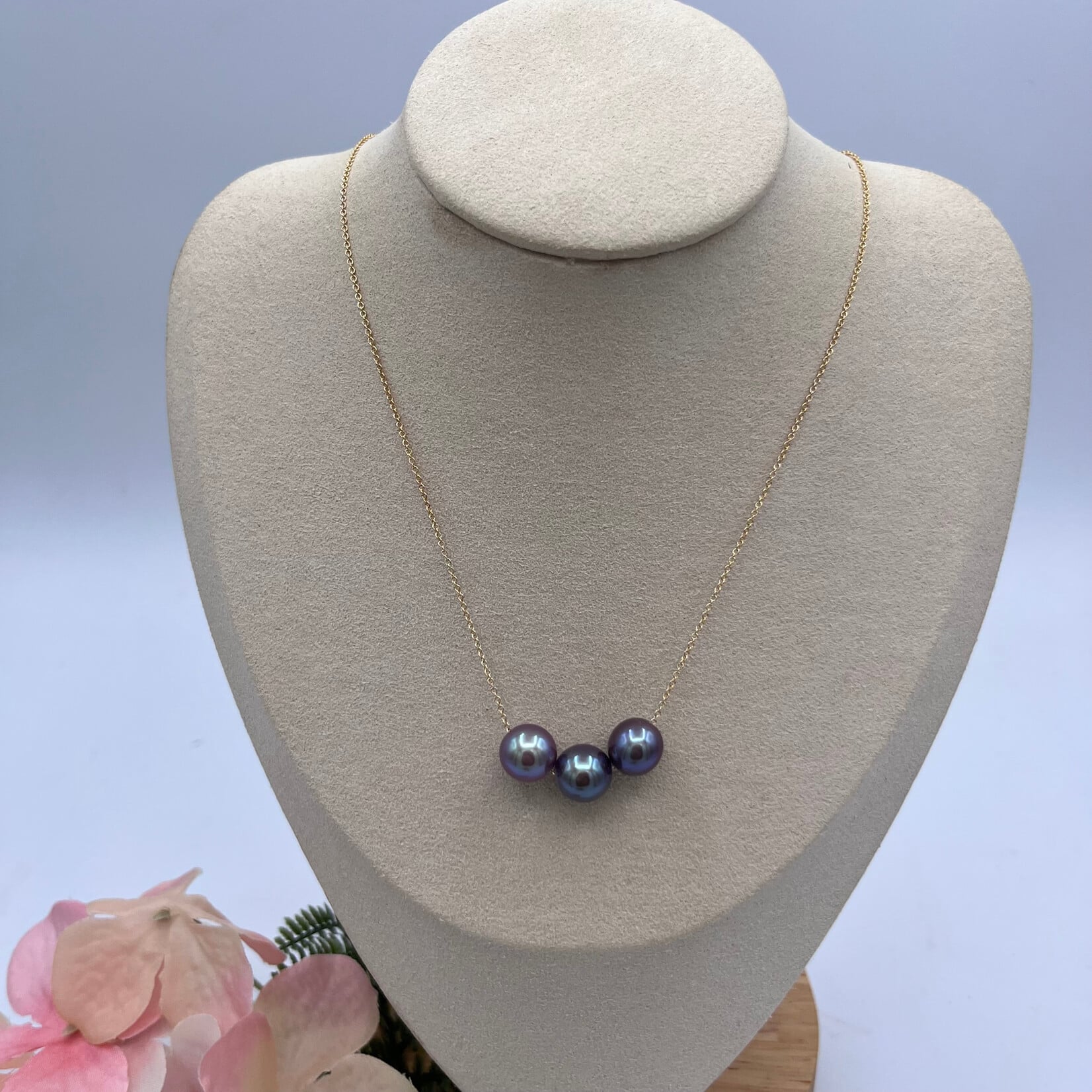 GKS - Grace K Studio Triple Floating FW Pearl Natural Lavender/Green Color 17" Necklace