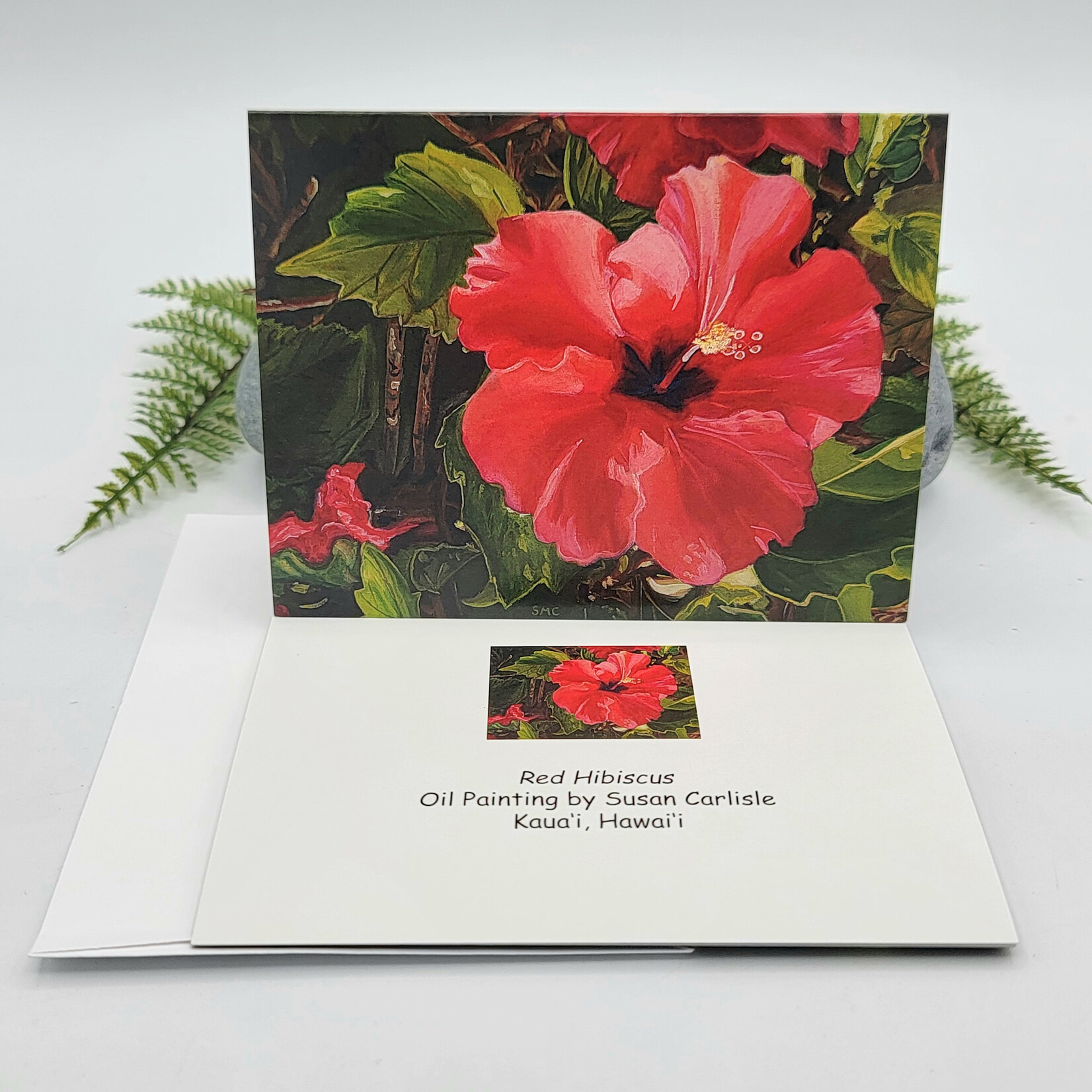 Susan Carlisle Kaua’i Flowers - Single Art Notecard w/Envelope  Red Hibiscus