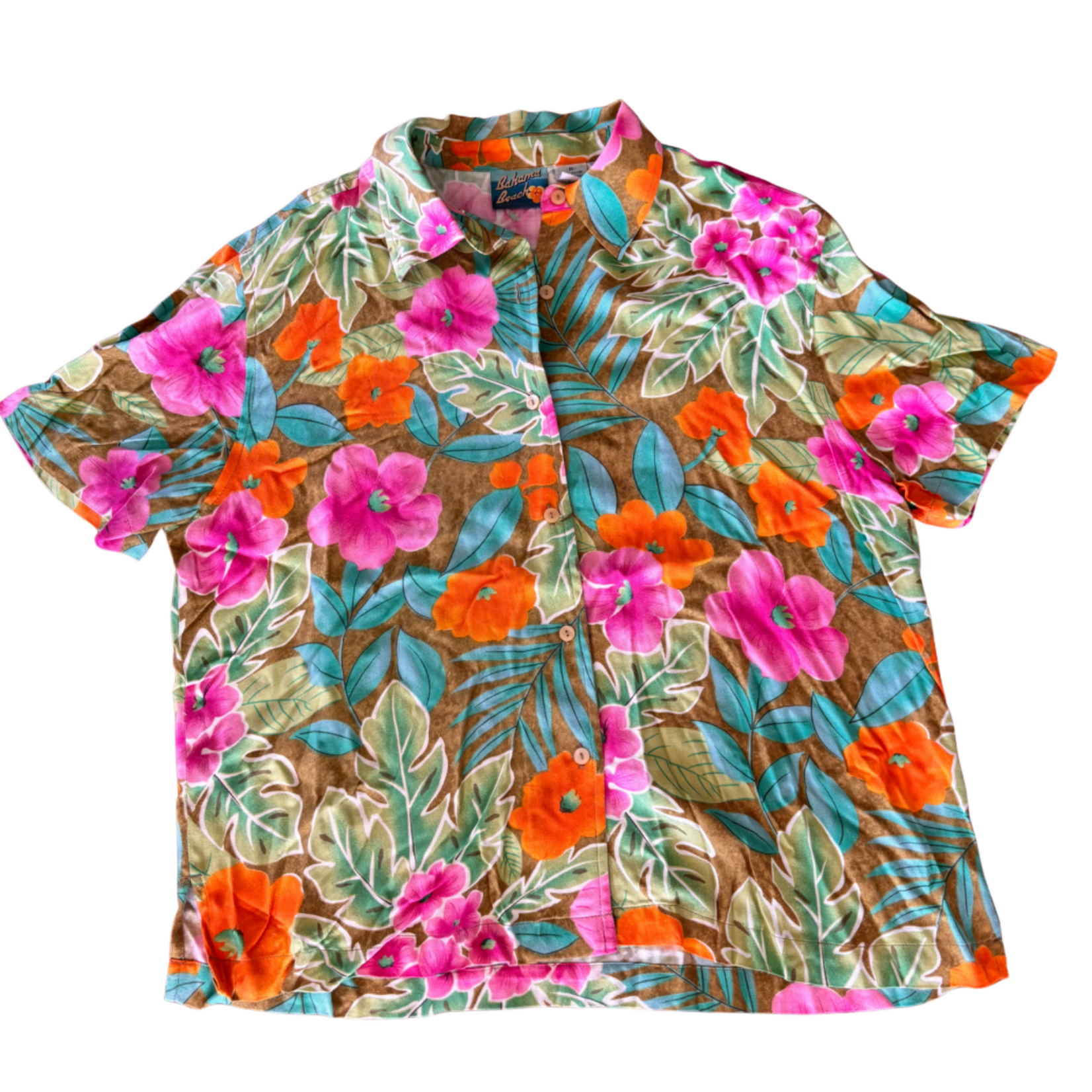 Mission Zero Woman’s Re Loved Aloha Shirt - M - Bahama Beach - Floral Print