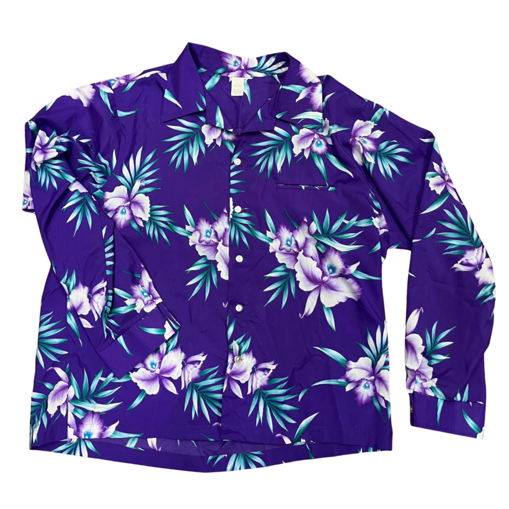 Mission Zero Men’s Aloha Long Sleeve Shirt - XL - Purple Orchids - Made in Hawaii