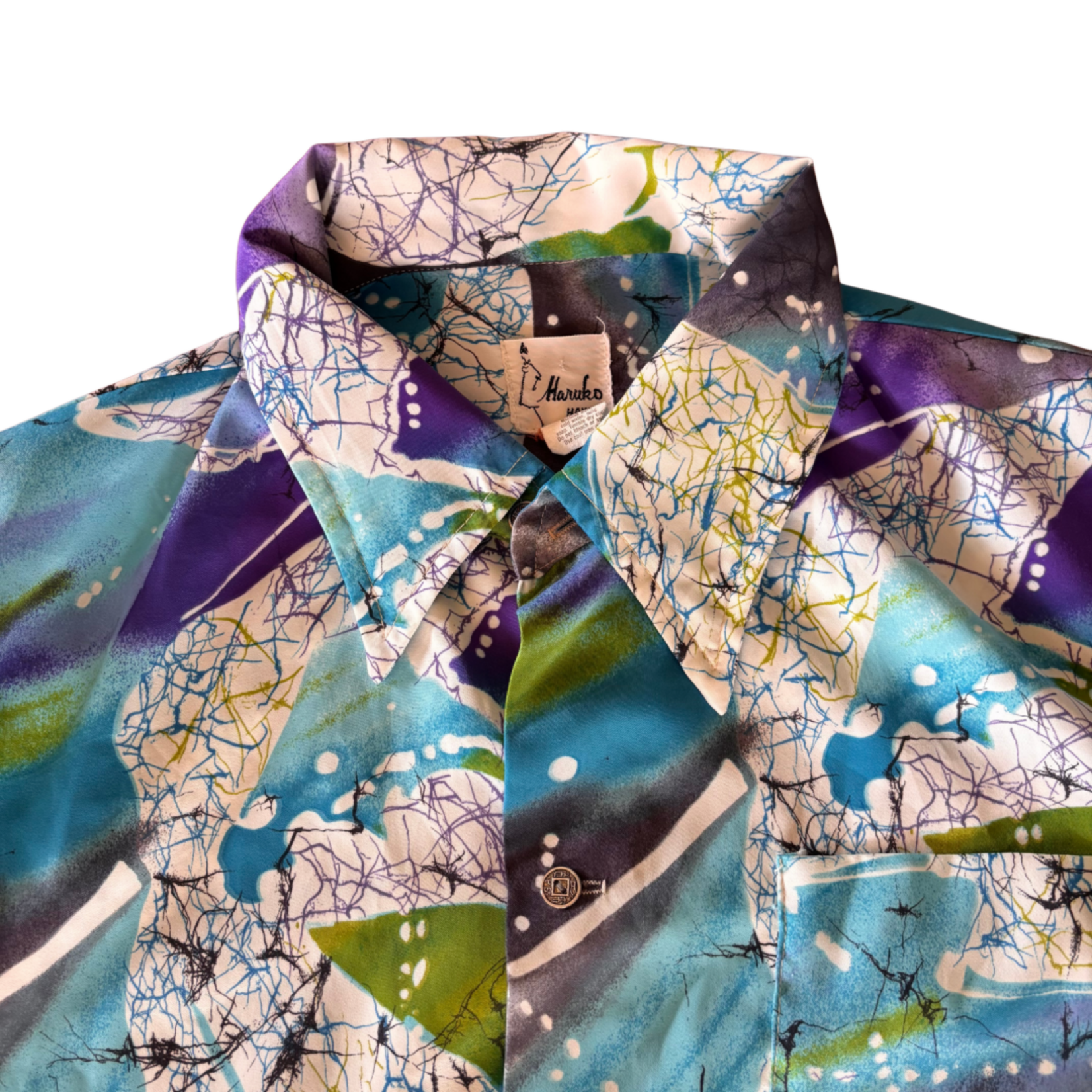 Mission Zero Men’s Vintage Aloha Shirt - L - Haruko - Abstract Ocean