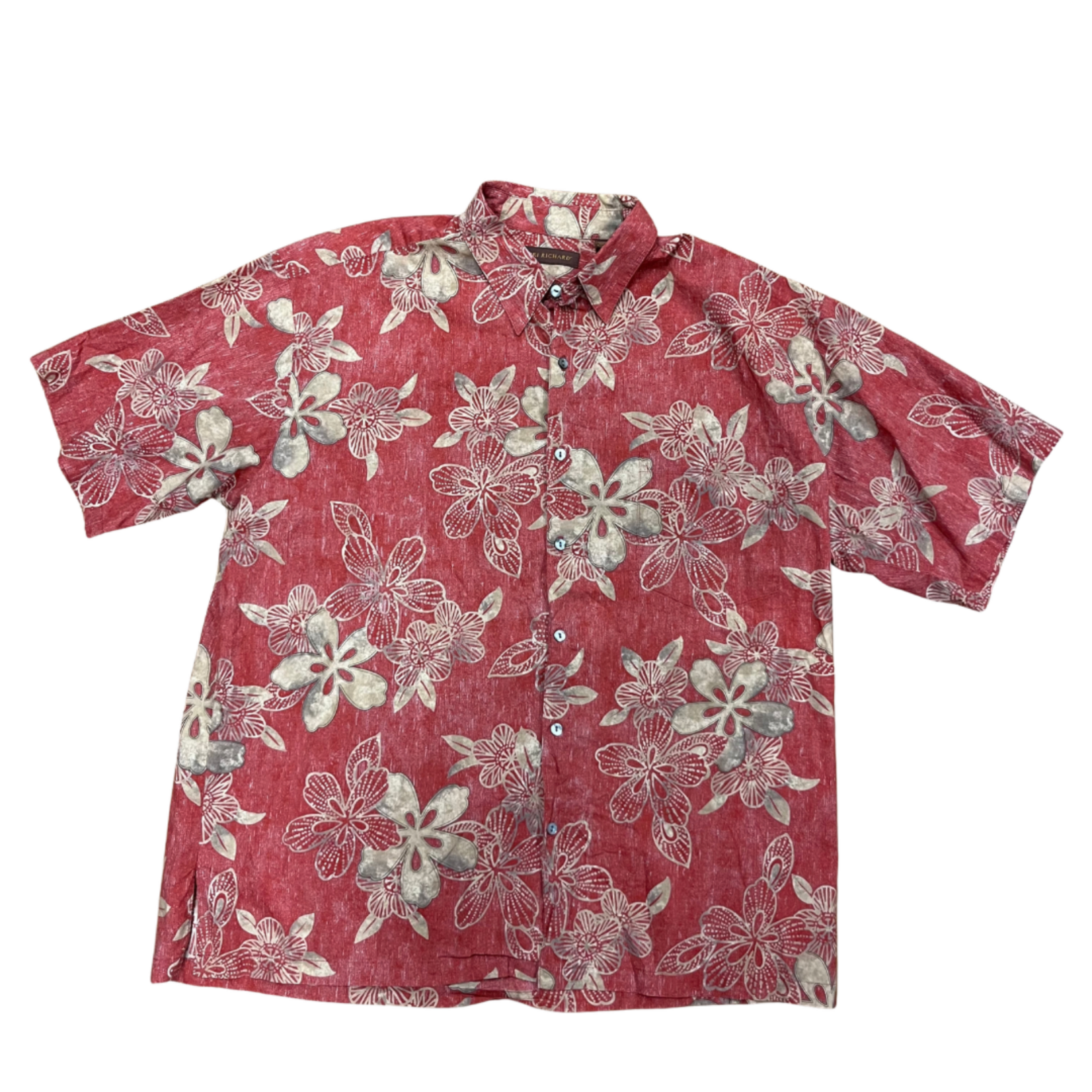 Mission Zero Men’s Aloha Shirt - Tori Richard -XL - Red Flower Print
