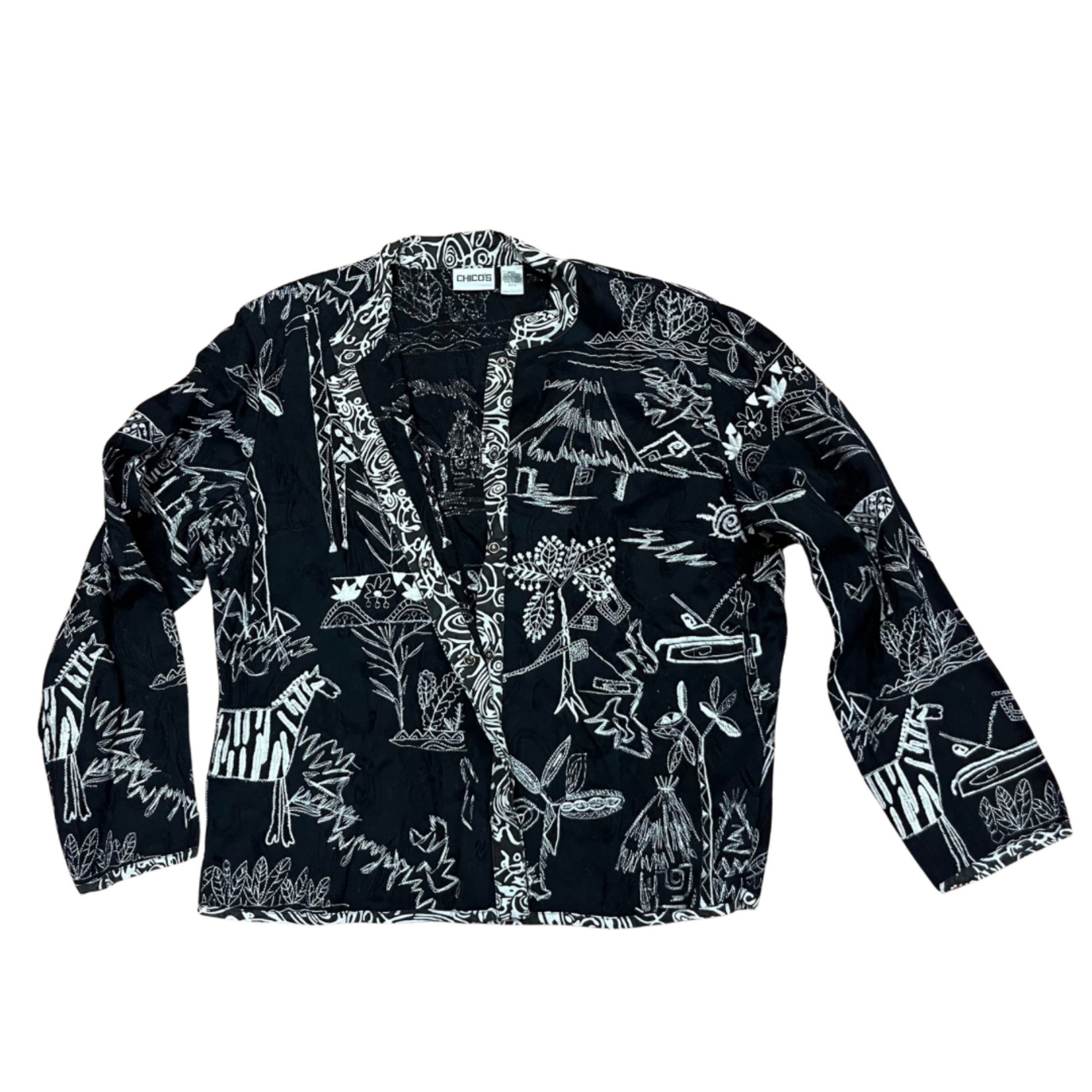 Mission Zero Women’s Embroidered Short Jacket - African Inspired - Chicos - Size 2
