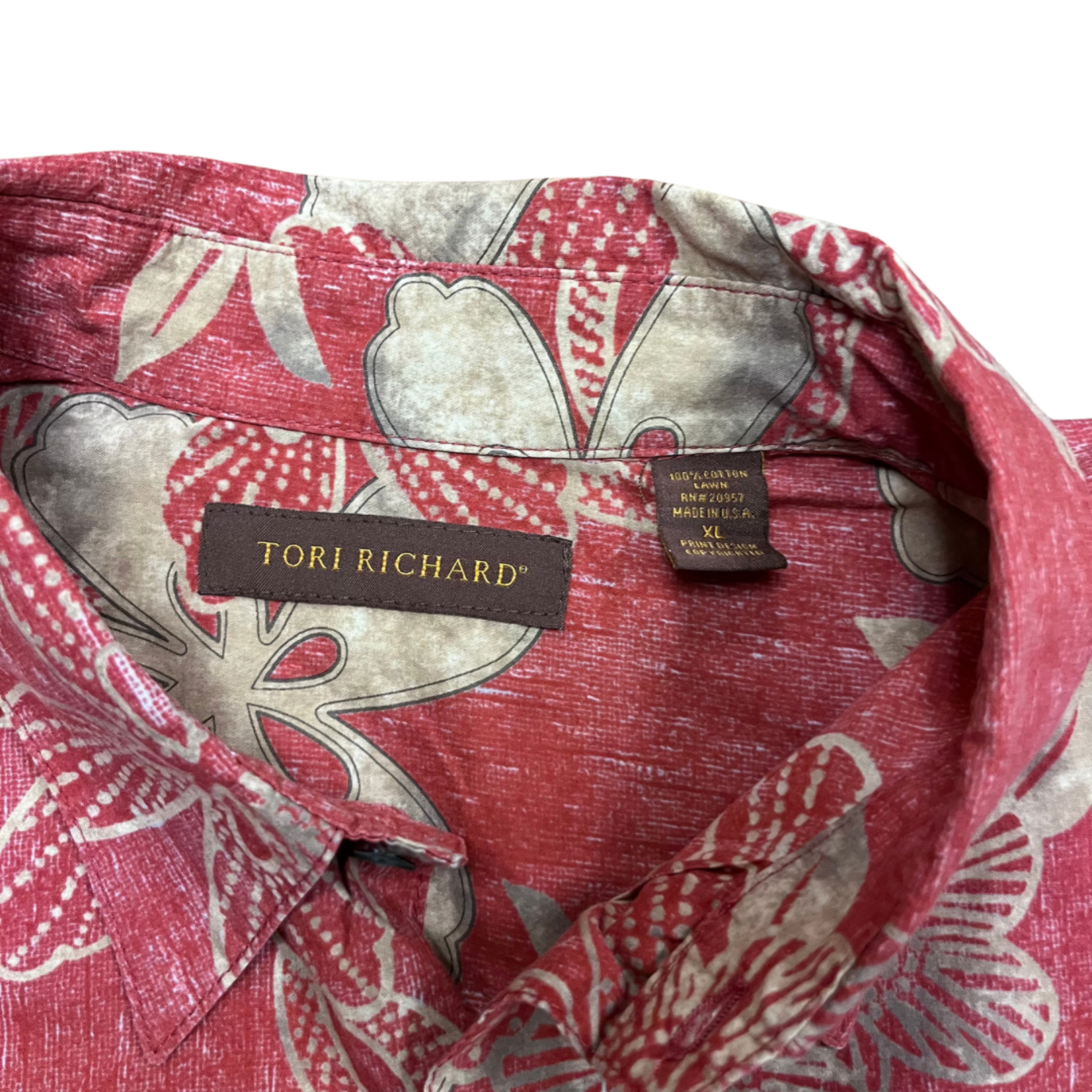 Mission Zero Men’s Aloha Shirt - Tori Richard -XL - Red Flower Print