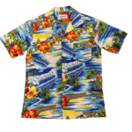 Mission Zero Men’s Vintage Aloha Shirt - Pomare Hawaii - Palms Waves Hibiscus - Med