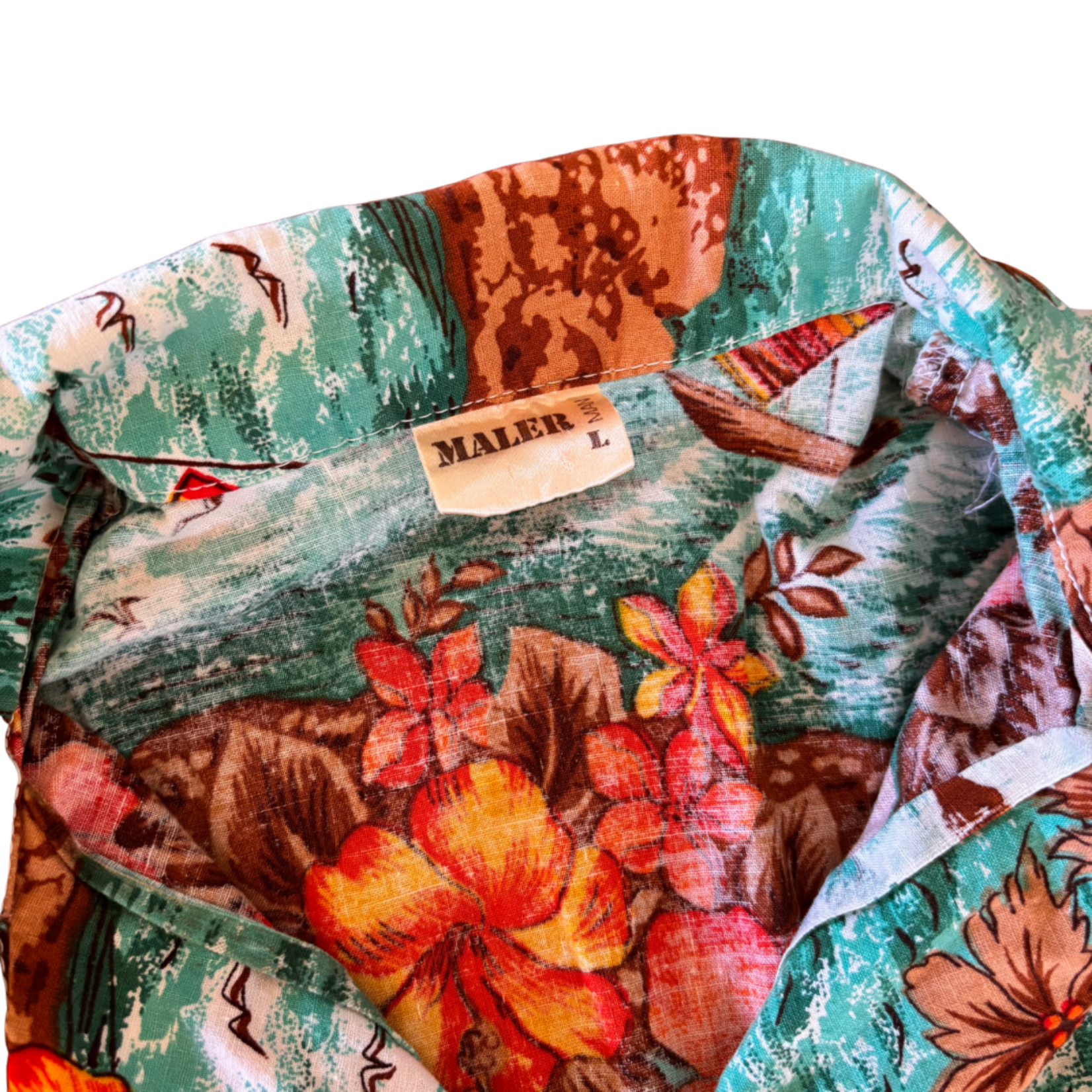 Mission Zero Men's ReLoved Aloha Shirt - As Is -Orange Hibiscus on Ocean - Large