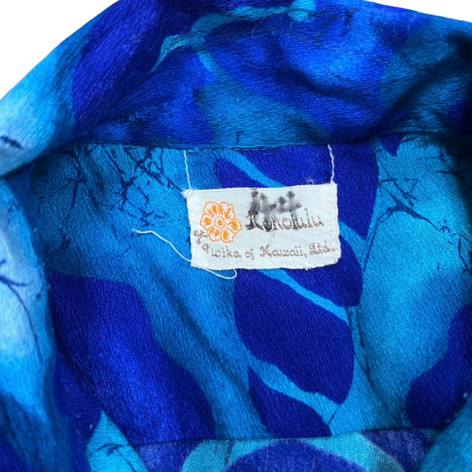 Mission Zero Men's Vintage Aloha Shirt - Kawiki of Hawaii- Blue Abstract - XL