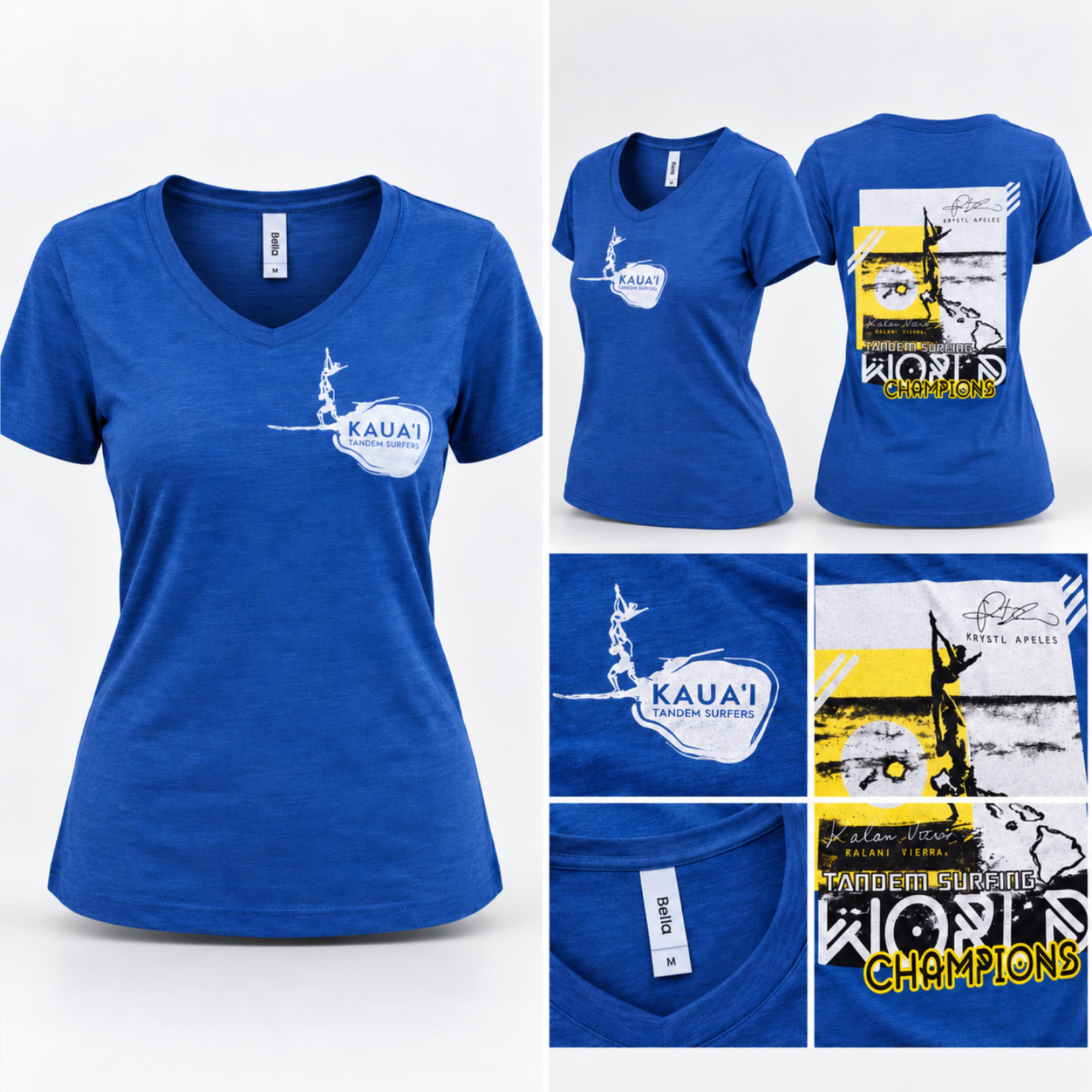Puka Surf Co. Hawaii Kaua'i Tandem Surfers - Wahine  V-Neck - Ocean Blue