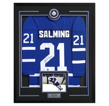 BORJE SALMING SIGNED TORONTO MAPLE LEAFS 36x44 JERSEY FRAME