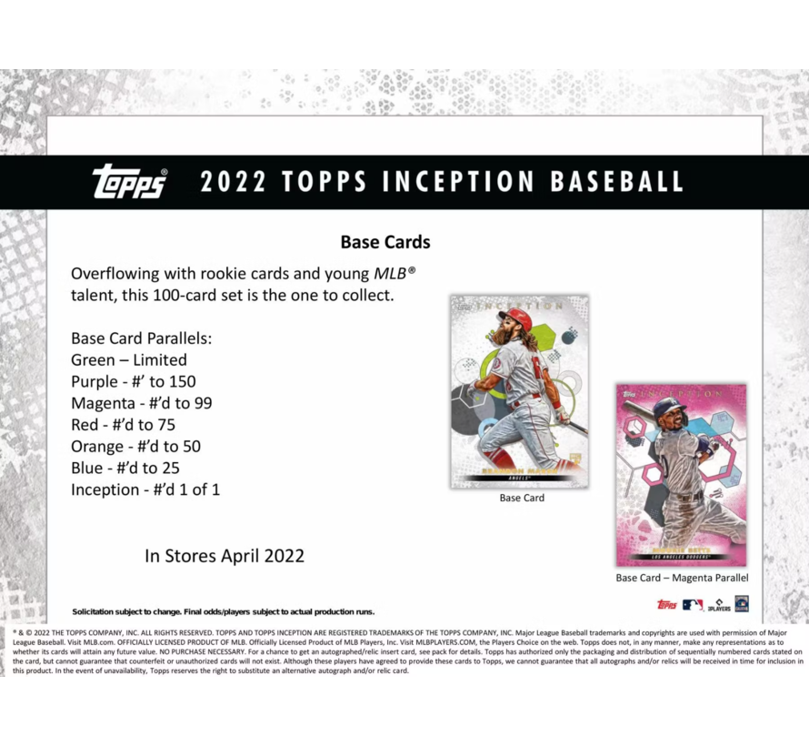 2022 TOPPS INCEPTION BASEBALL BOX