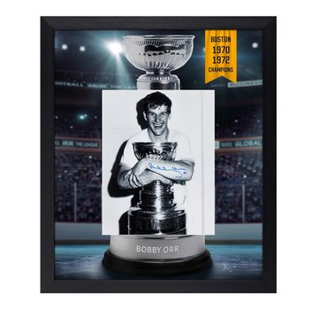 BOBBY ORR SIGNED BOSTON BRUINS CUP CHAMPION GRAPHIC 23x27 FRAME
