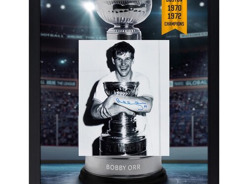 BOBBY ORR SIGNED BOSTON BRUINS CUP CHAMPION GRAPHIC 23x27 FRAME