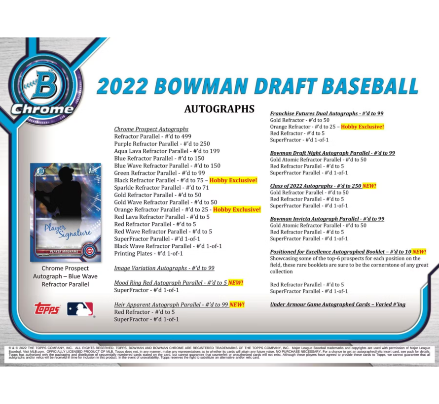 2022 BOWMAN DRAFT AND PROSPECT BASEBALL HOBBY BOX