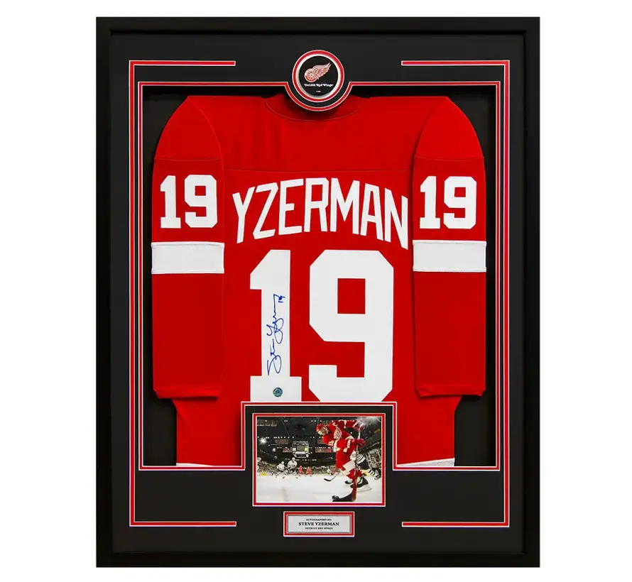 STEVE YZERMAN SIGNED DETROIT RED WINGS 36x44 JERSEY FRAME