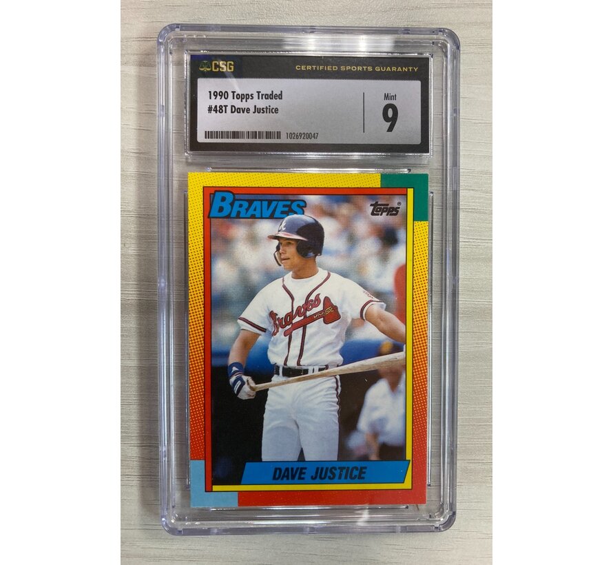 1990 TOPPS TRADED DAVE JUSTICE ROOKIE CSG GRADED 9