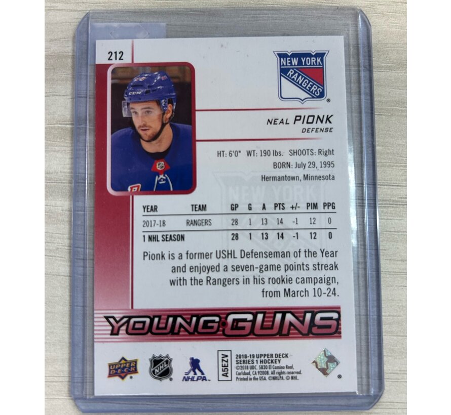 2018-19 UD SERIES 1 NEAL PIONK YOUNG GUNS EXCLUSIVES /100