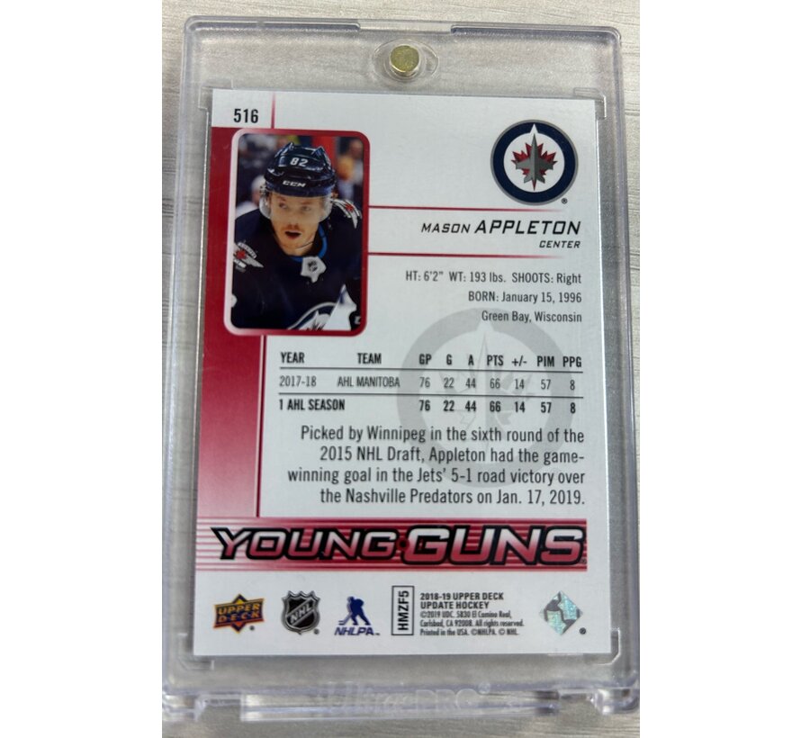 2018-19 UD UPDATE SERIES MASON APPLETON YOUNG GUNS EXCLUSIVES /100