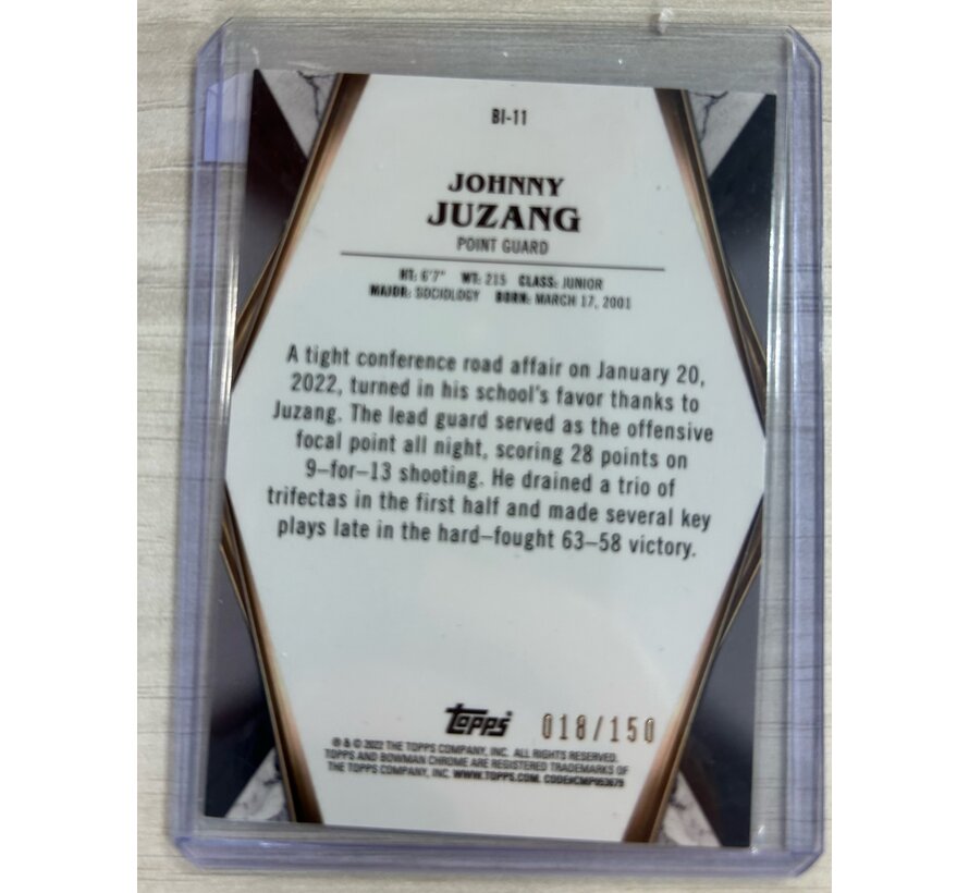 2022 TOPPS  BOWMAN INCEPTION JOHNNY JUZANG /150