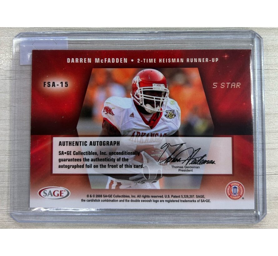 2008 SAGE 5 STAR HEISMAN RUNNER UP DAREN MCFADDEN AUTO /25