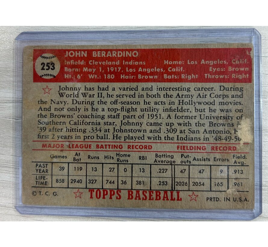 1952 TOPPS JOHNNY BERNARDINO