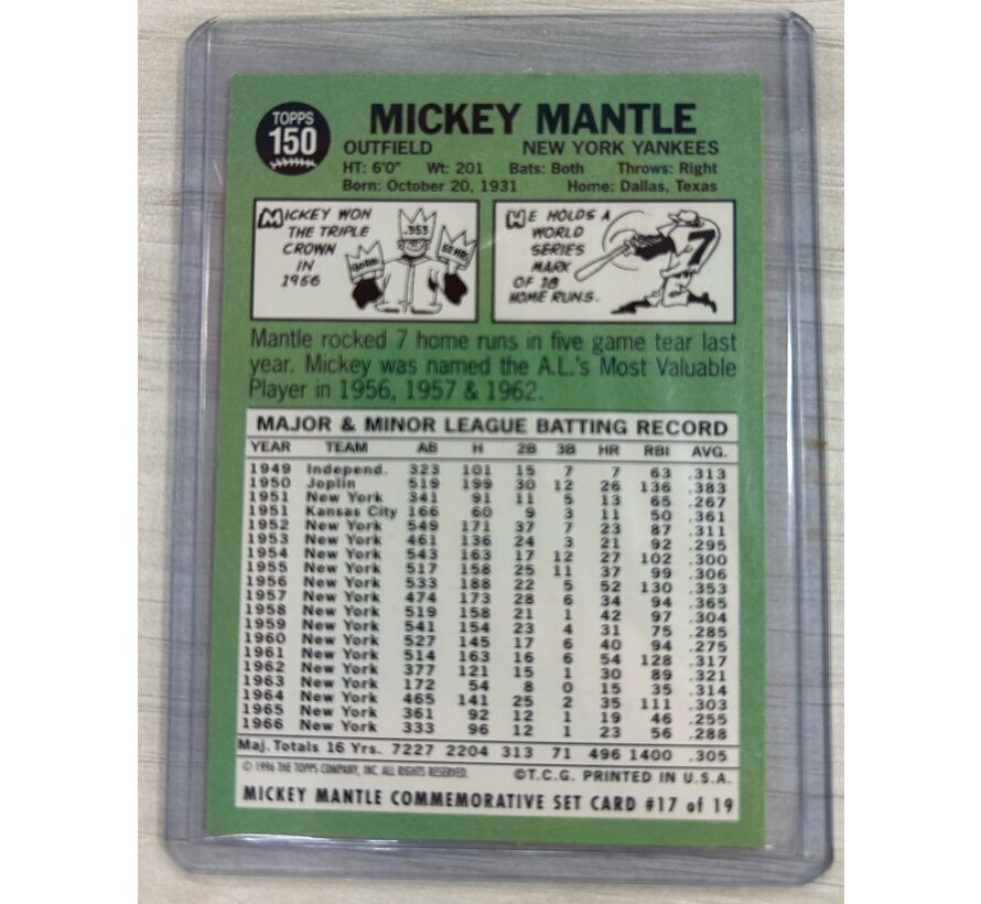 1996 TOPPS HERITAGE COMMERATIVE MICKEY MANTLE